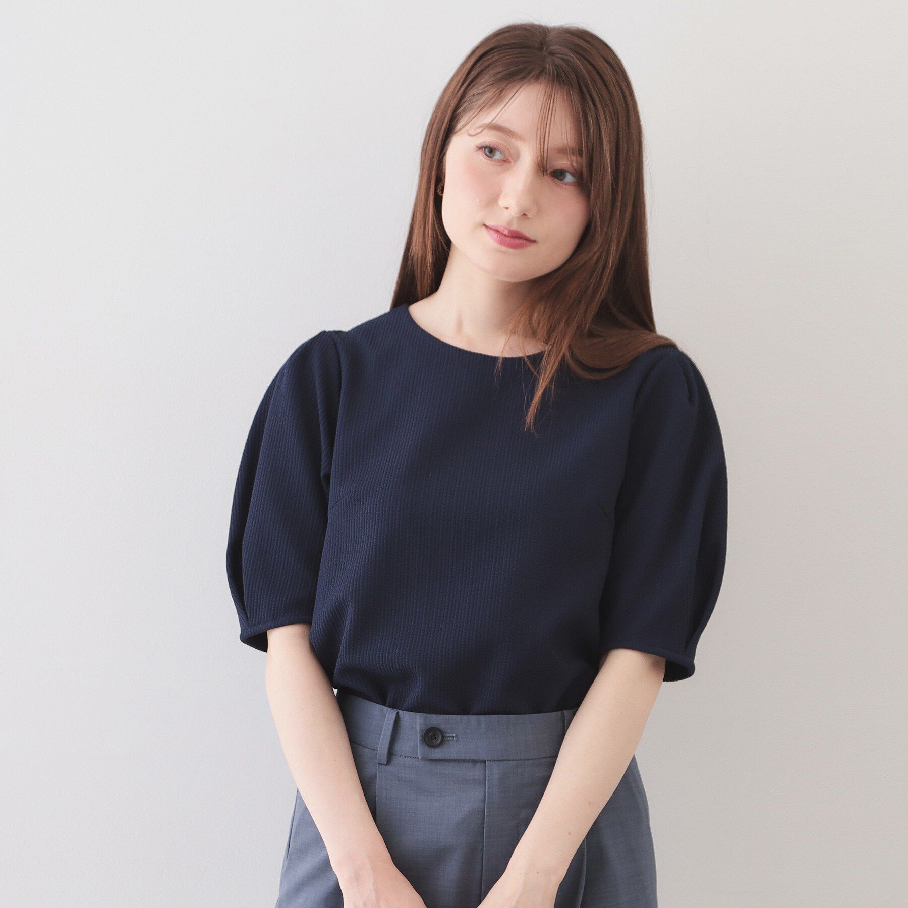 index「タックパフトップス【洗濯機OK／UVケア／接触冷感】」|Tシャツ・カットソー|ネイビー(094)