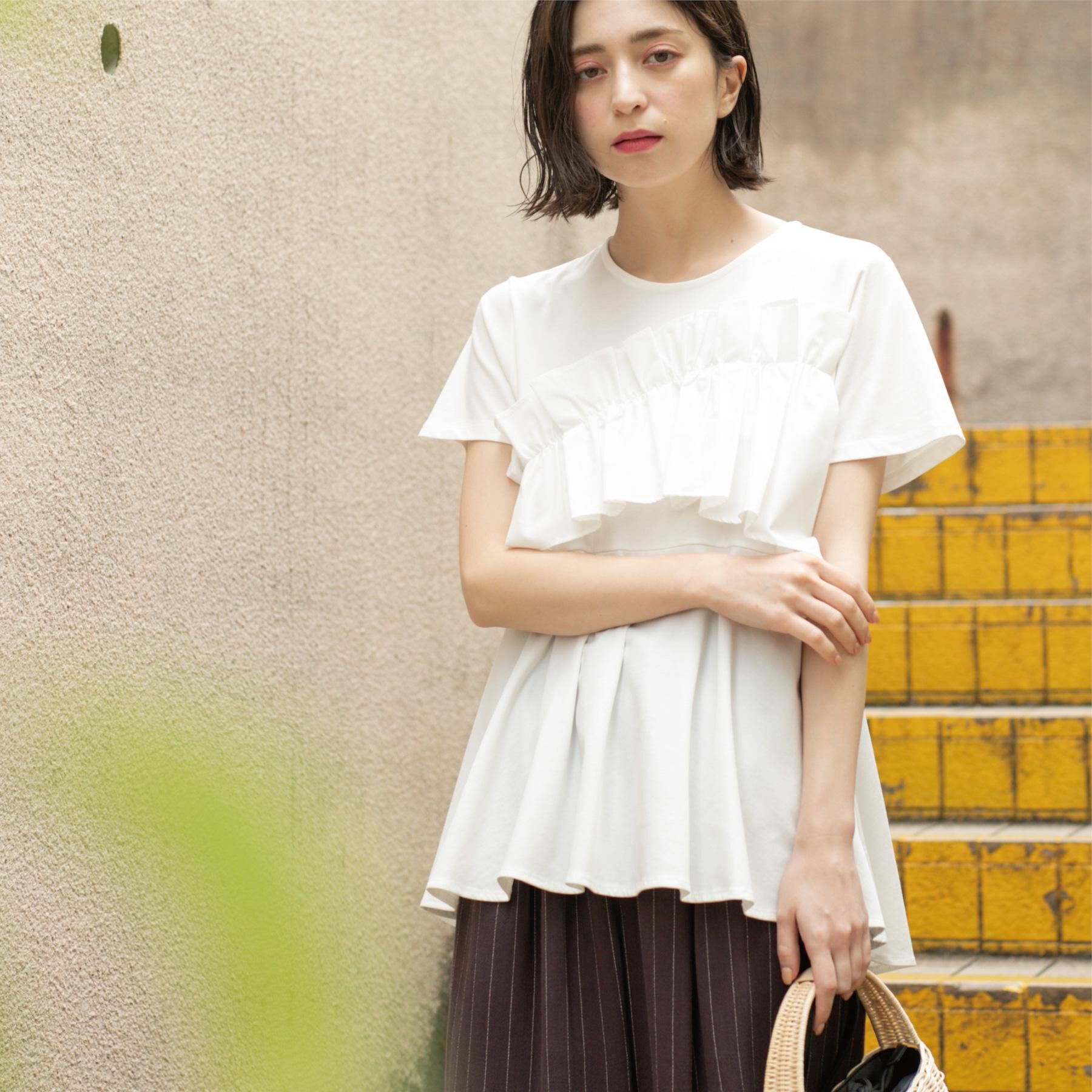 OPAQUE.CLIP「フリルドッキングペプラムトップス【接触冷感／洗濯機洗い可】」|Tシャツ・カットソー|