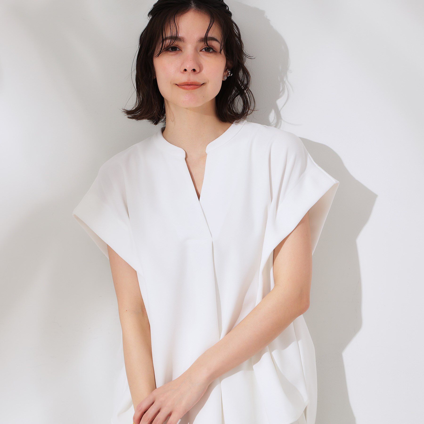 OPAQUE.CLIP「スキッパーフレンチスリーブトップス【UV／吸水速乾／洗濯機洗い可】」|Tシャツ・カットソー|
