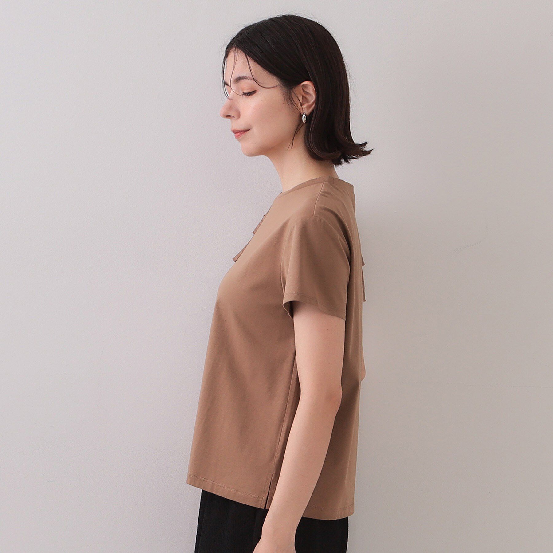 OPAQUE.CLIP「ショルダーフリルドッキングカットソー【UV／接触冷感／洗濯機洗い可】」|Tシャツ・カットソー|