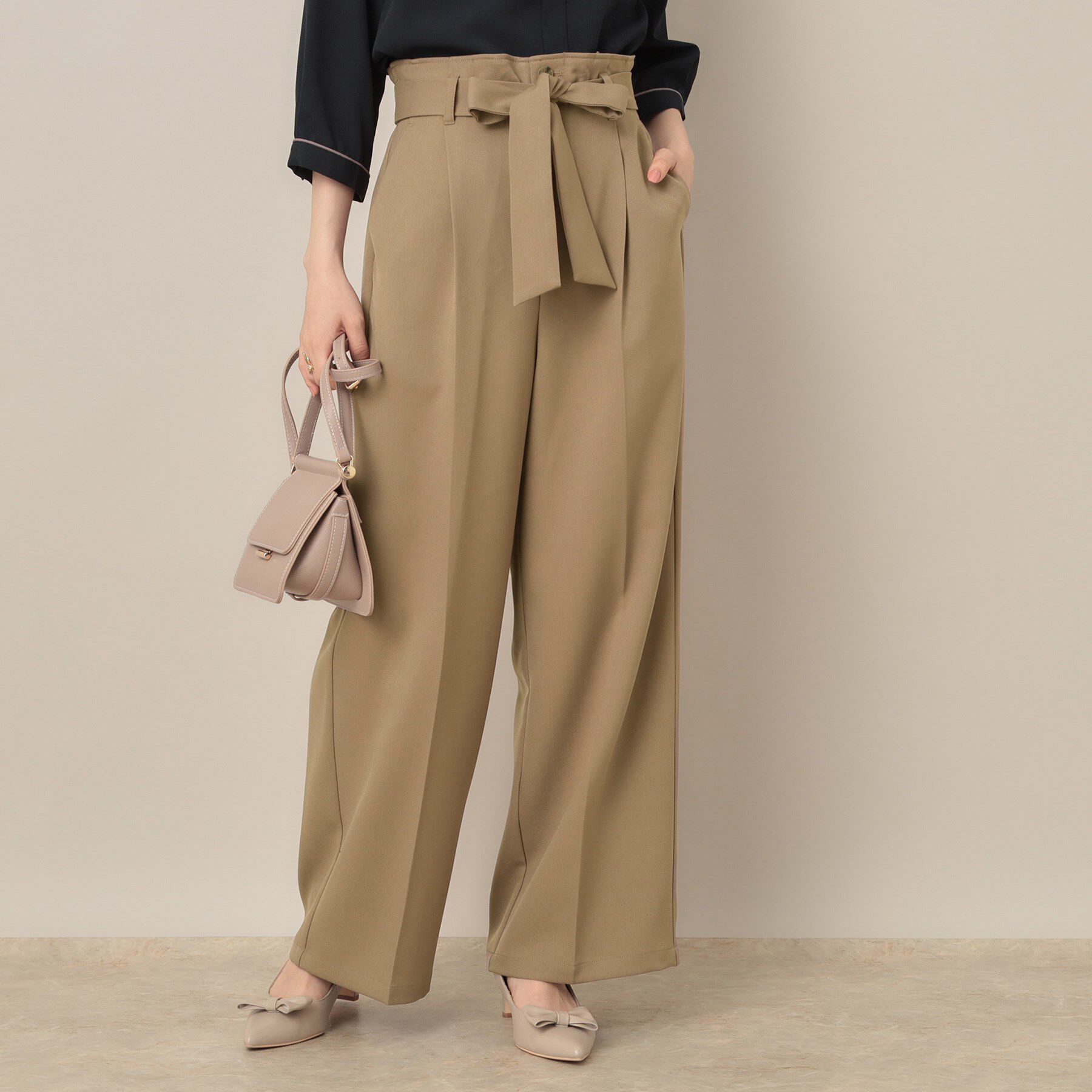 Couture broach「【帯電防止・通勤】ウエストリボン サスペンダー付きワイドパンツ」|その他|モカブラウン(042