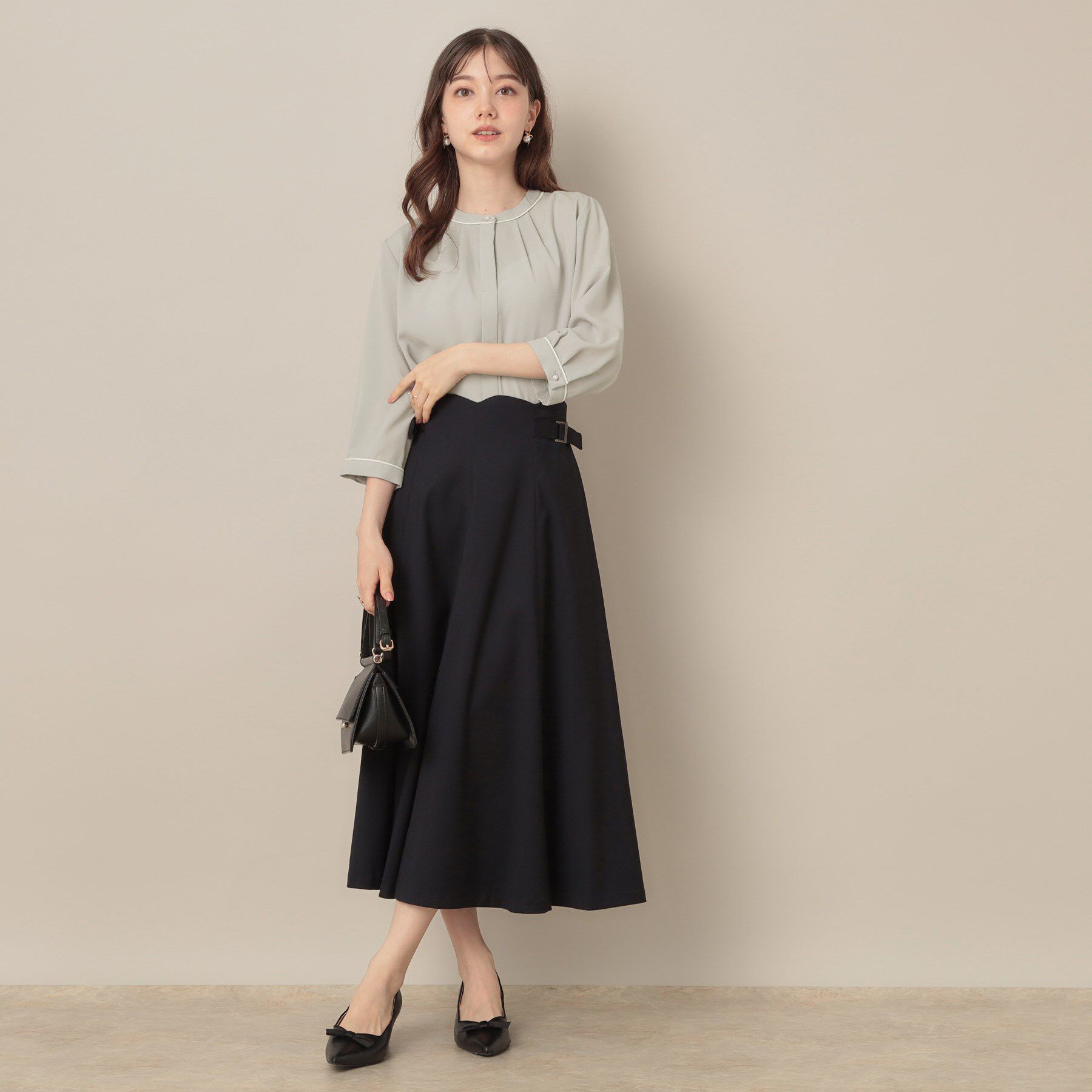 Couture broach「【6分袖・通勤】配色ジョーゼットブラウス」|シャツ・ブラウス|