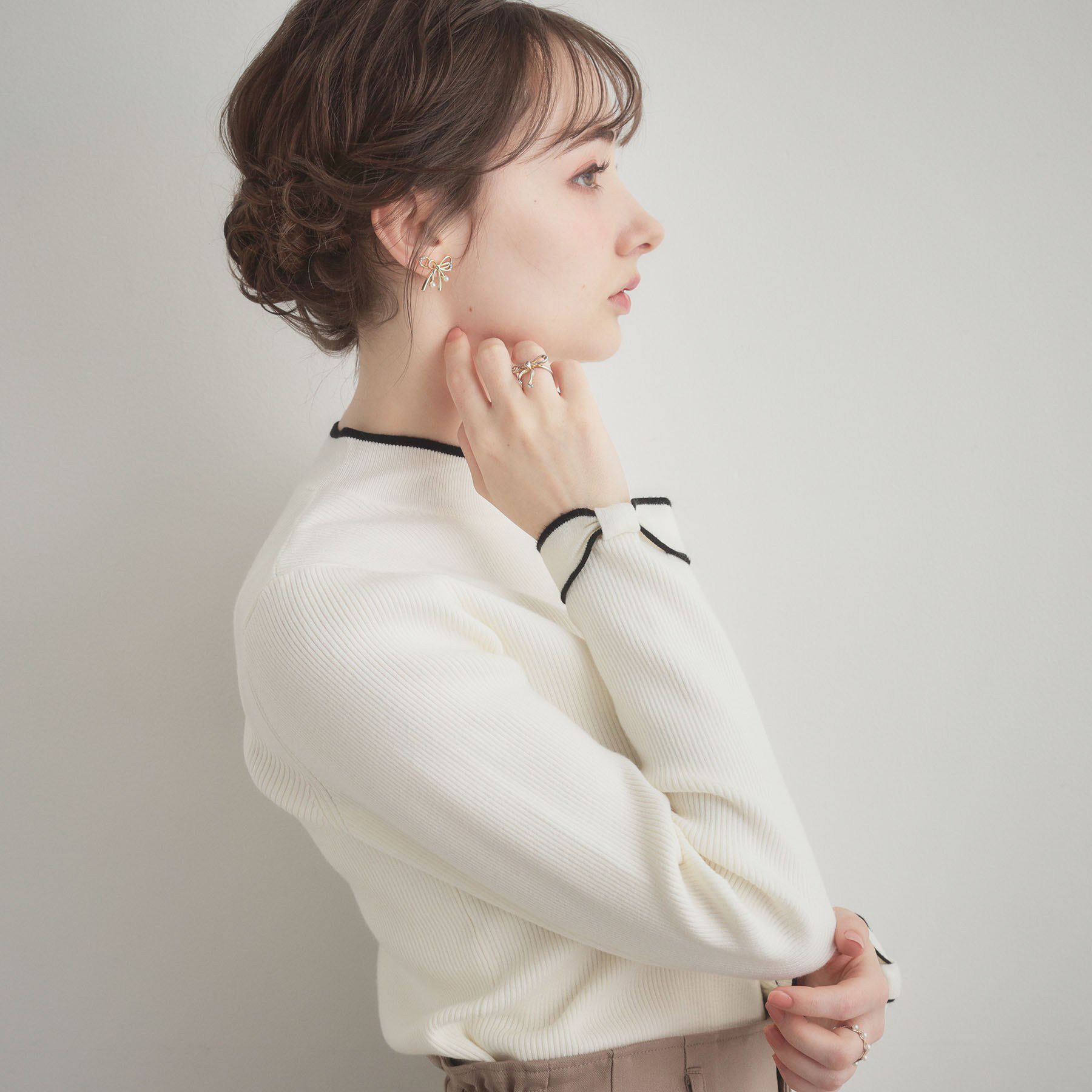 Couture broach「【洗える・着映え】袖リボン リブニット」|ニット・セーター|
