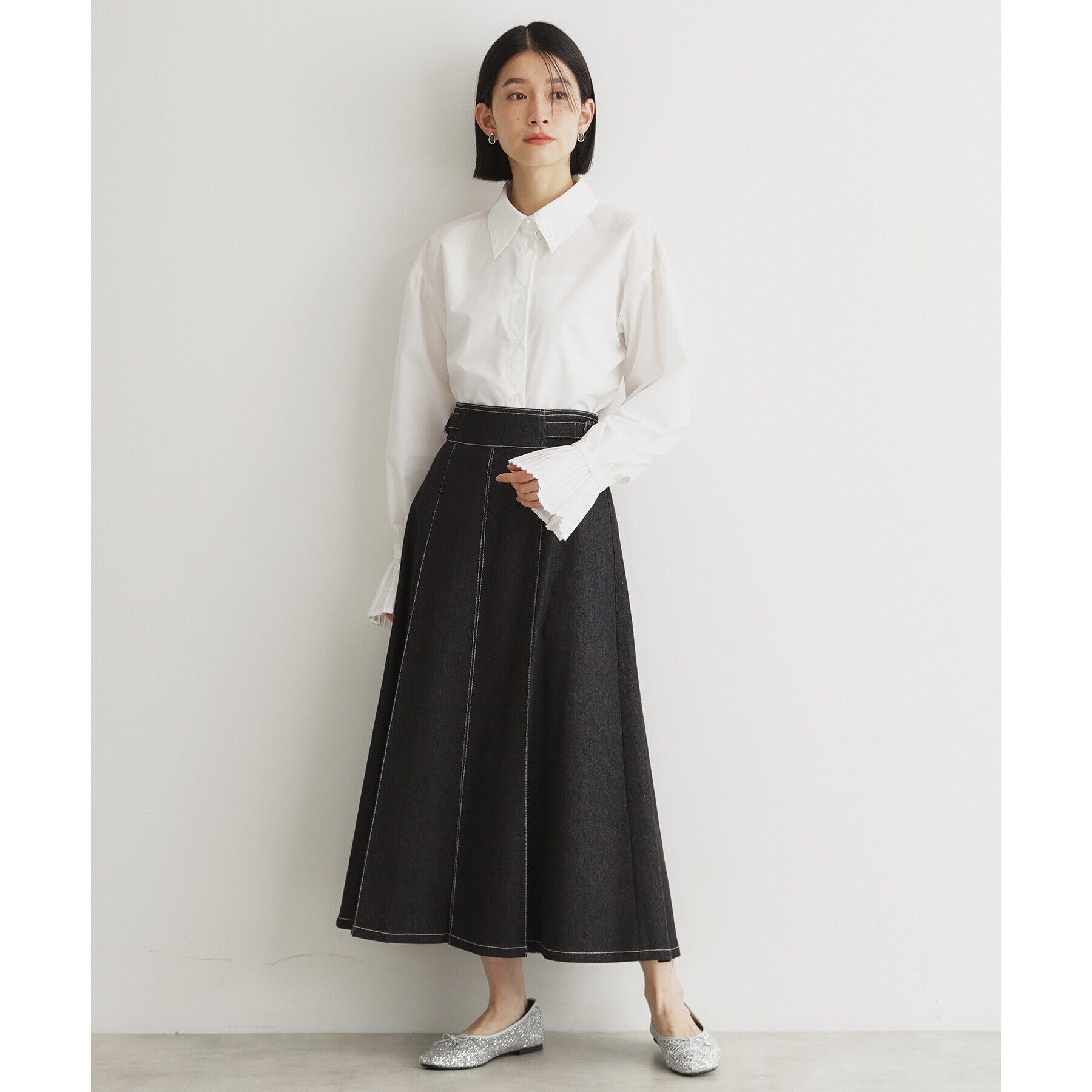THE SHOP TK「【ONOFF活躍/セレモニー/通勤】袖プリーツバックシャーリングシャツ/洗える」|シャツ・ブラウス|