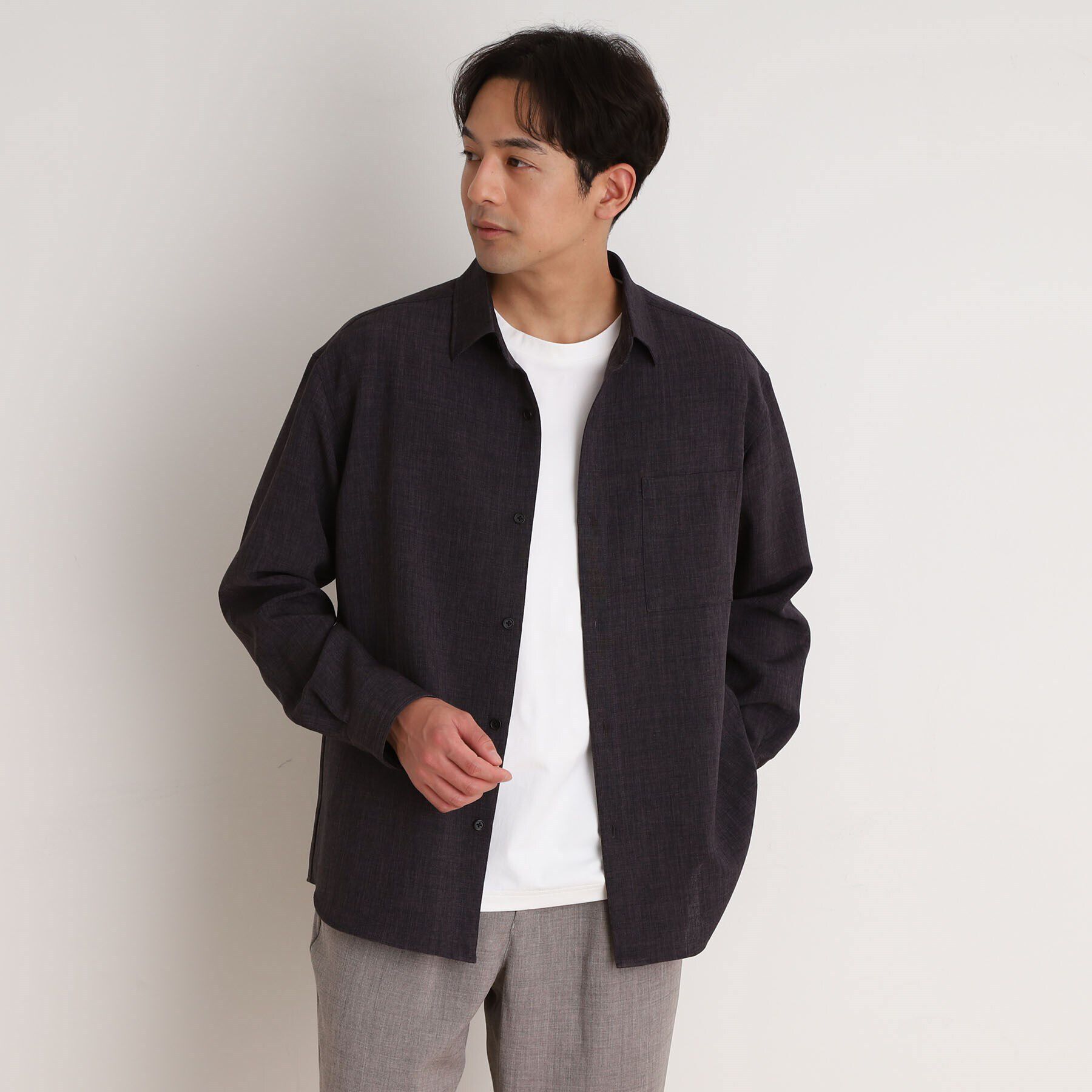 THE SHOP TK「リネンライクレギュラーカラーシャツ セットアップ可」|シャツ・ブラウス|チャコールグレー(0