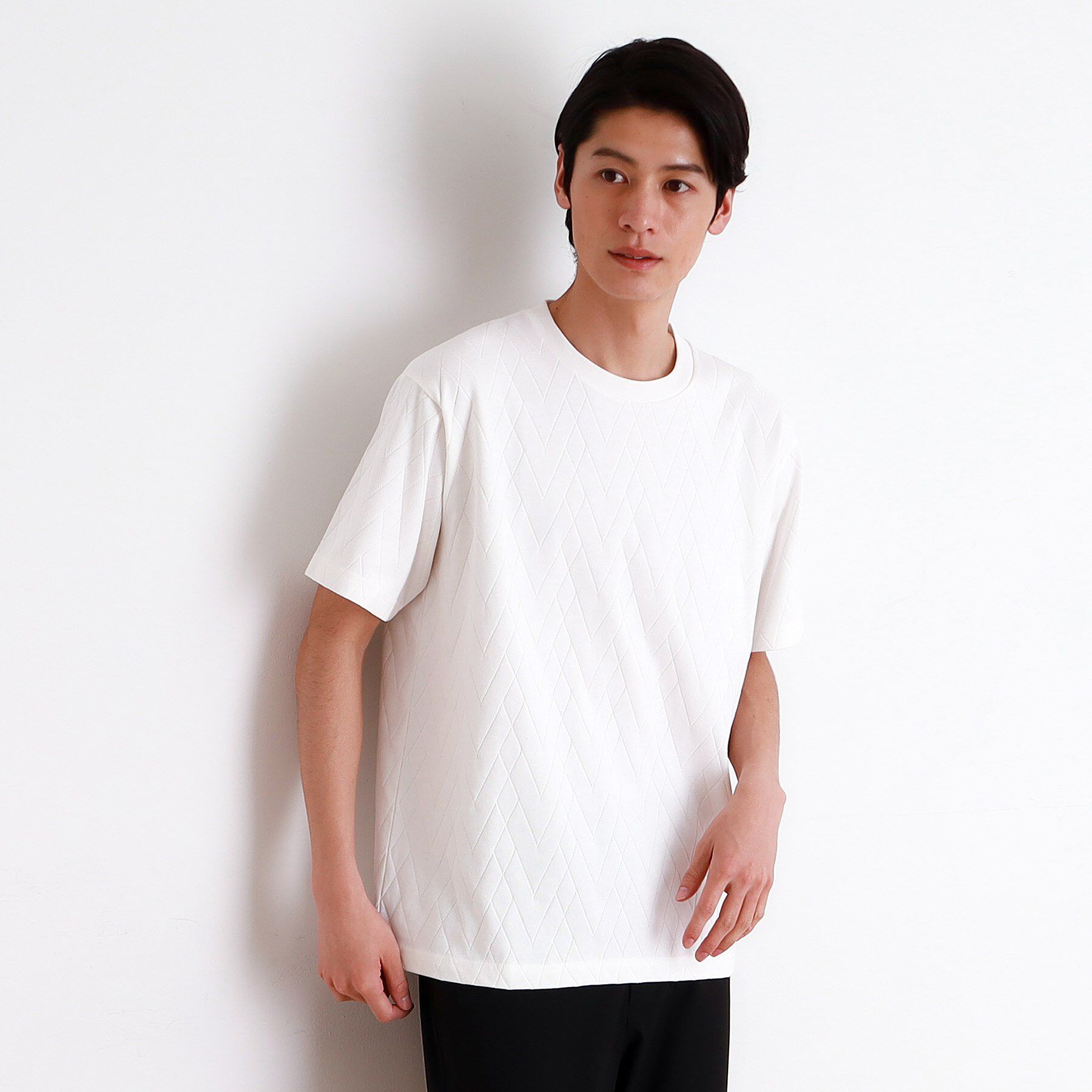 THE SHOP TK「ジオメトリック リンクス柄 半袖Ｔシャツ 洗濯機OK」|Tシャツ・カットソー|オフホワイト(003