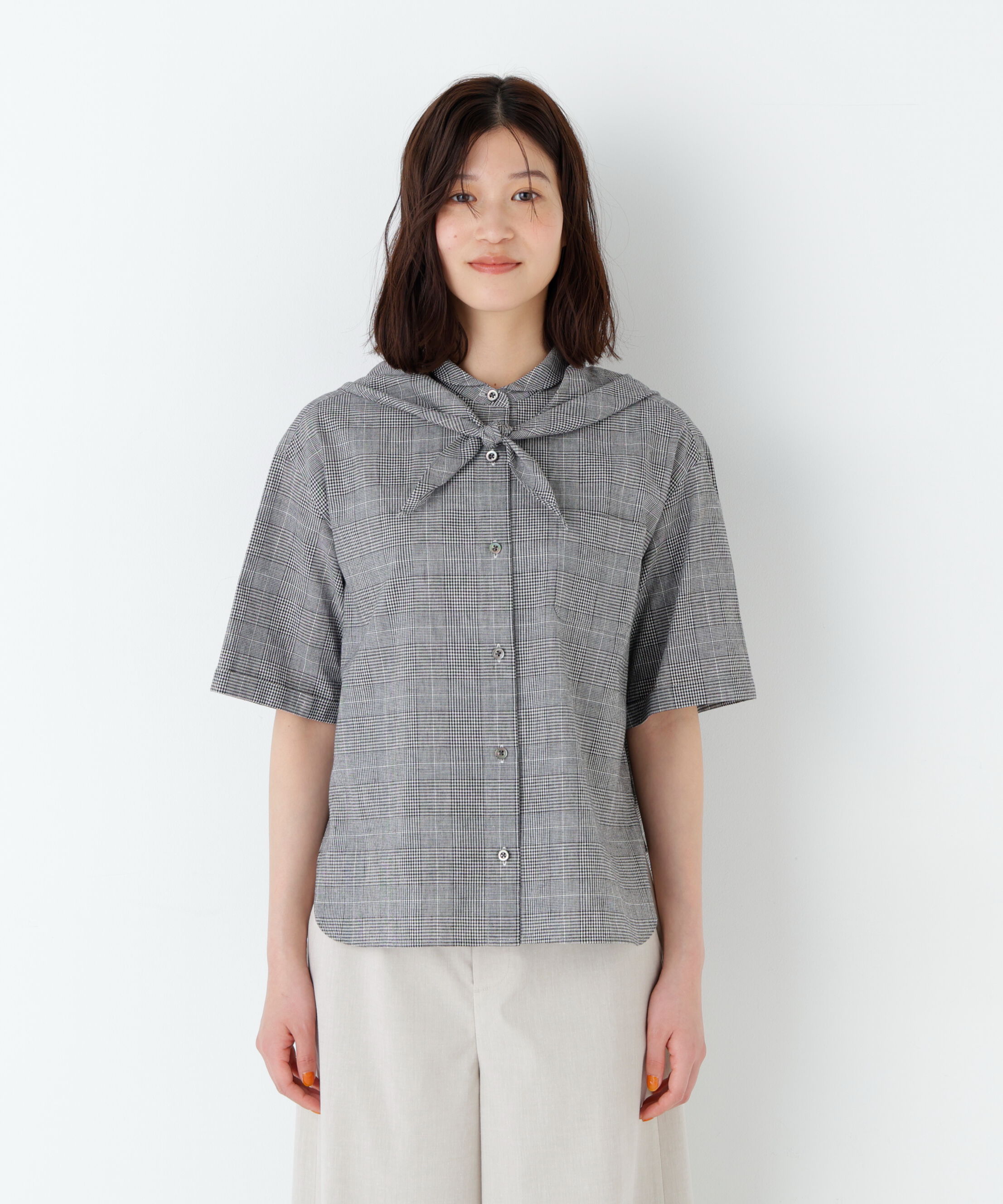  「麻混チェック三角巾シャツ」|シャツ・ブラウス|