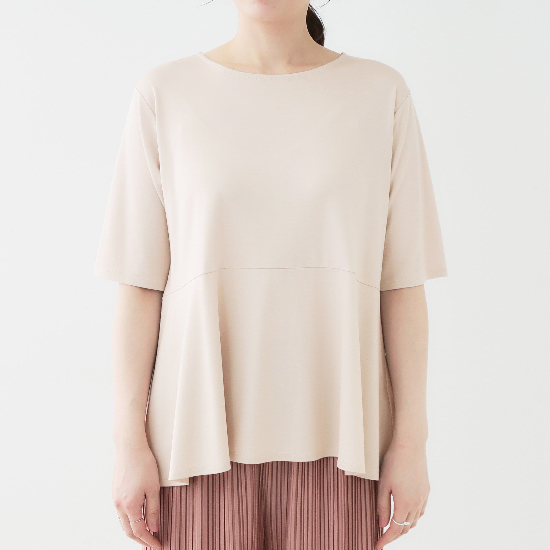 SHOO･LA･RUE「【ひんやり/UV】インせず着られる とろみペプラム5分袖トップス」|Tシャツ・カットソー|