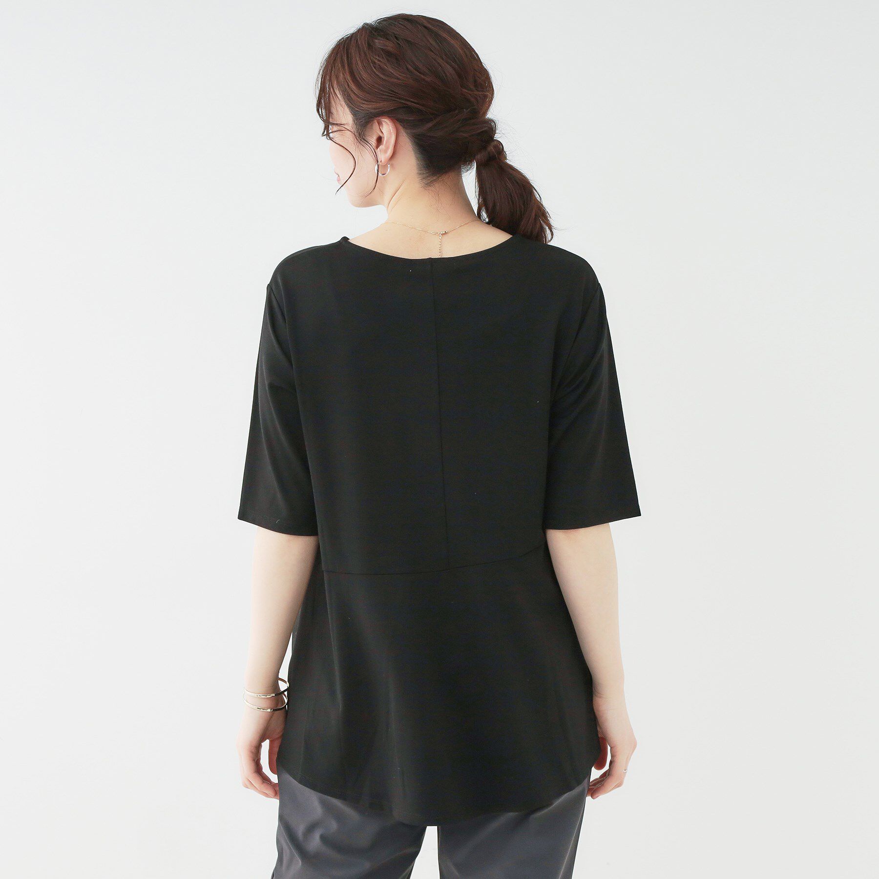 SHOO･LA･RUE「【ひんやり/UV】インせず着られる とろみペプラム5分袖トップス」|Tシャツ・カットソー|