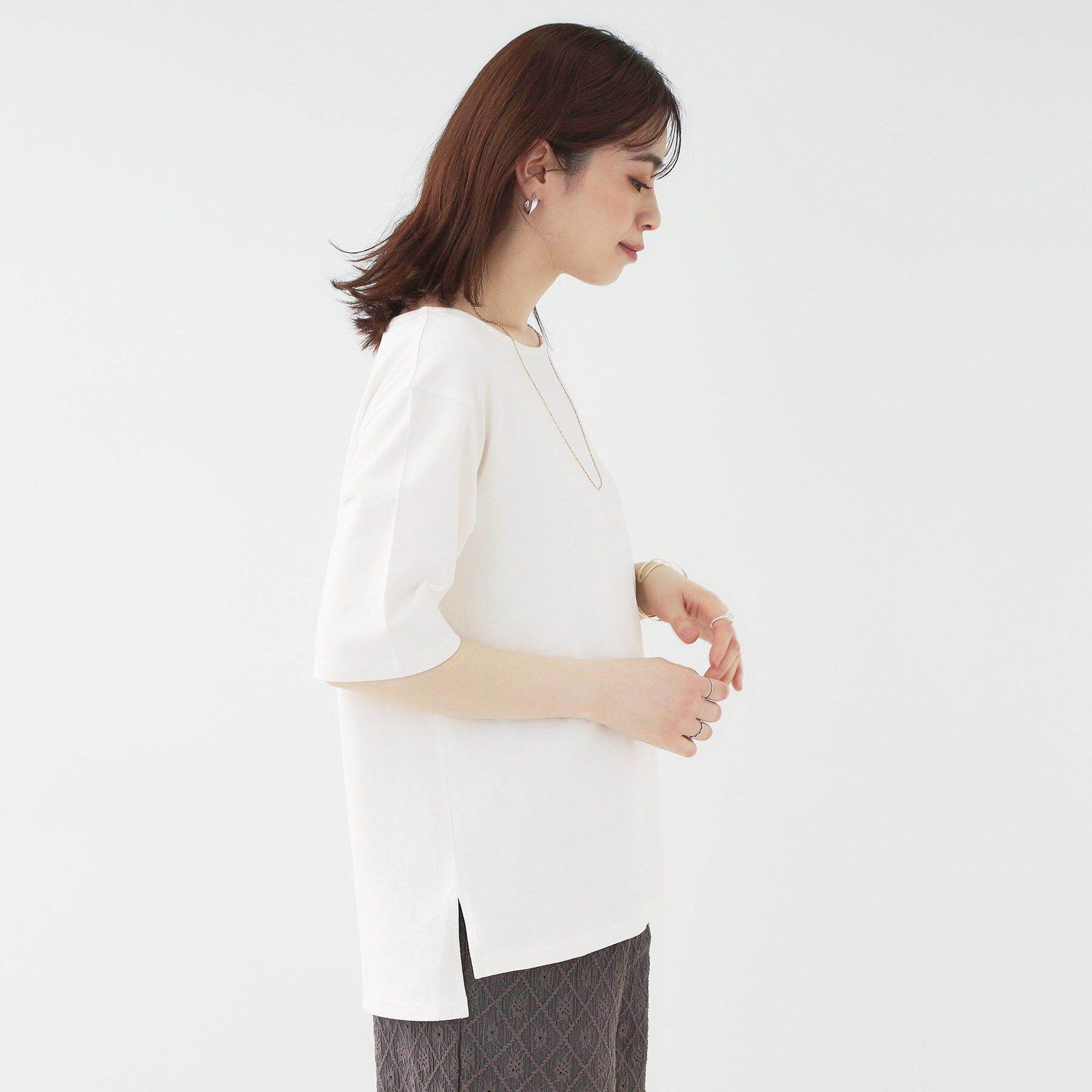 SHOO･LA･RUE「【洗える/S-LL/綿100％】5分袖ボートネックトップス」|Tシャツ・カットソー|