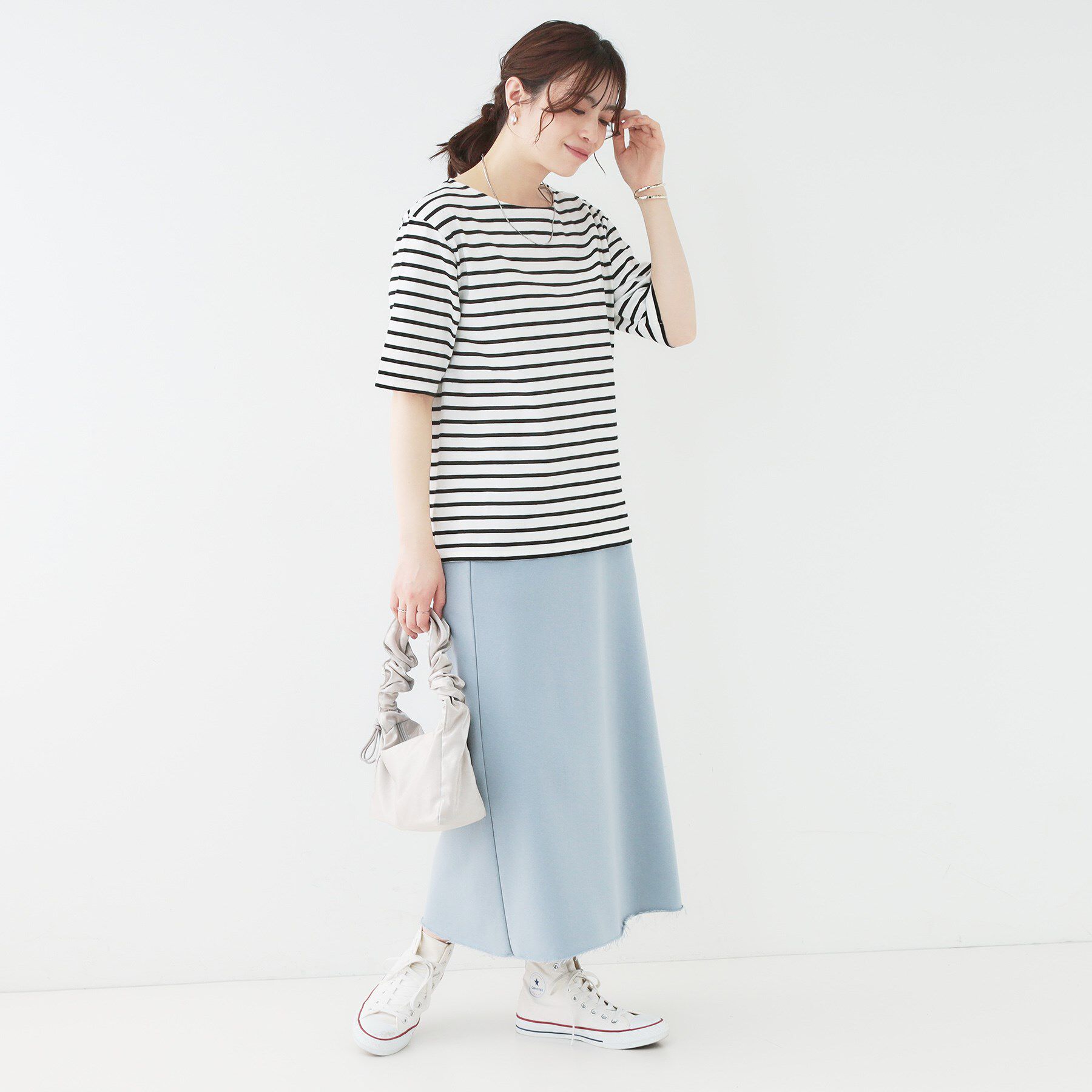 SHOO･LA･RUE「【洗える/S-LL/綿100％】5分袖ボートネックトップス」|Tシャツ・カットソー|