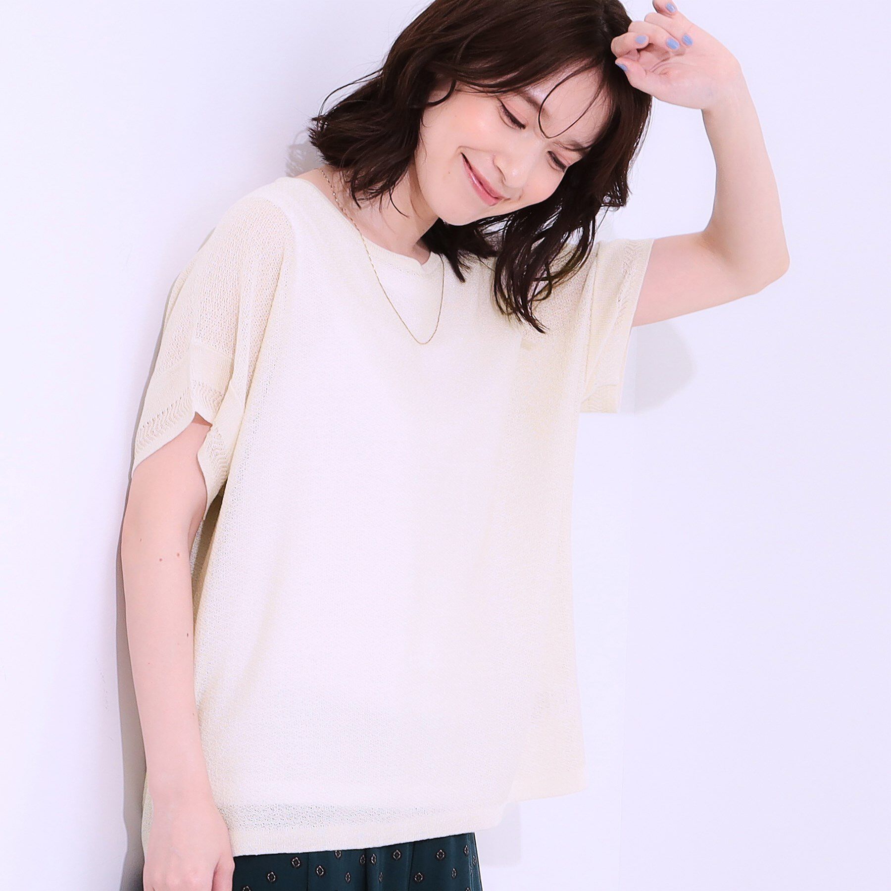 SHOO･LA･RUE「【S-LL/2点セット】涼やかに楽に決まる タンクトップ＋編み柄ニット」|その他|グレージュ(050)