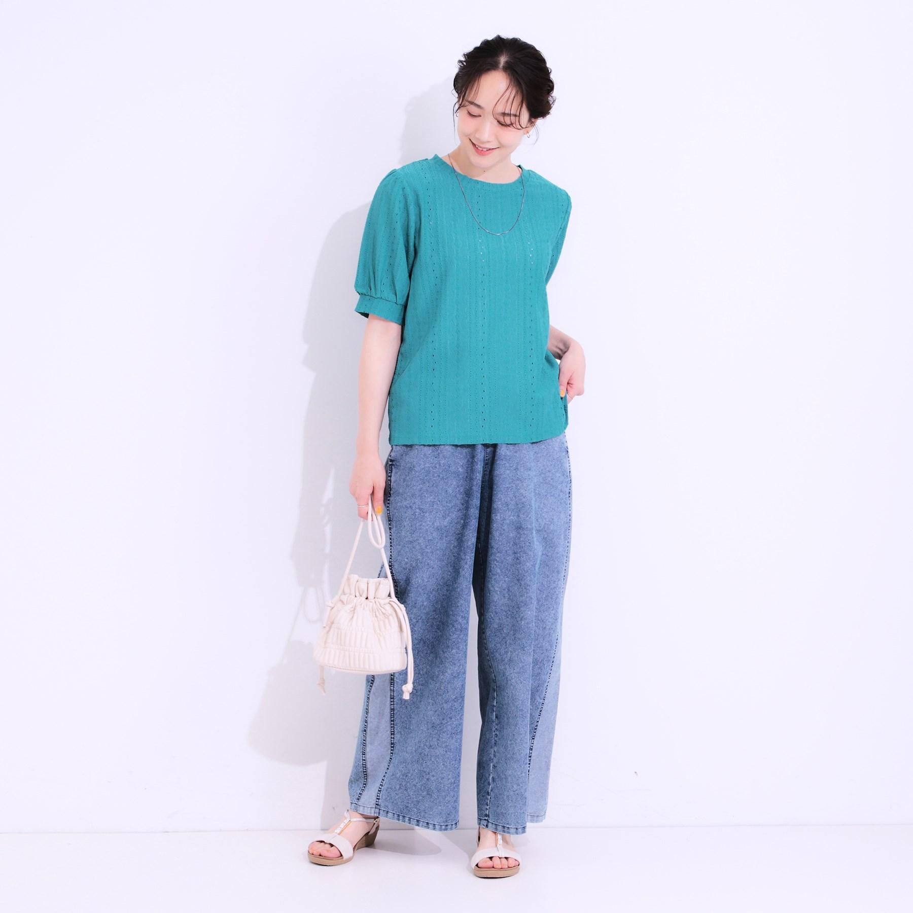 SHOO･LA･RUE「【S-LL】サイドラインがアクセント イージーデニムパンツ」|デニム|