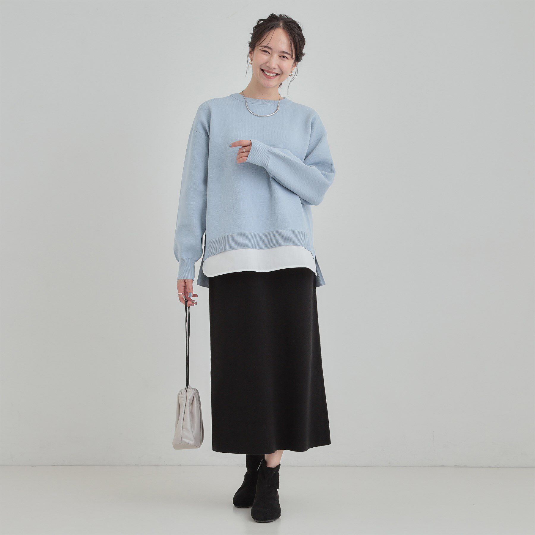 SHOO･LA･RUE「【高レビュー/洗濯機可/S-LL】さらに軽くなった スポンディッシュ裾フェイクトップス」|ニット・セーター|
