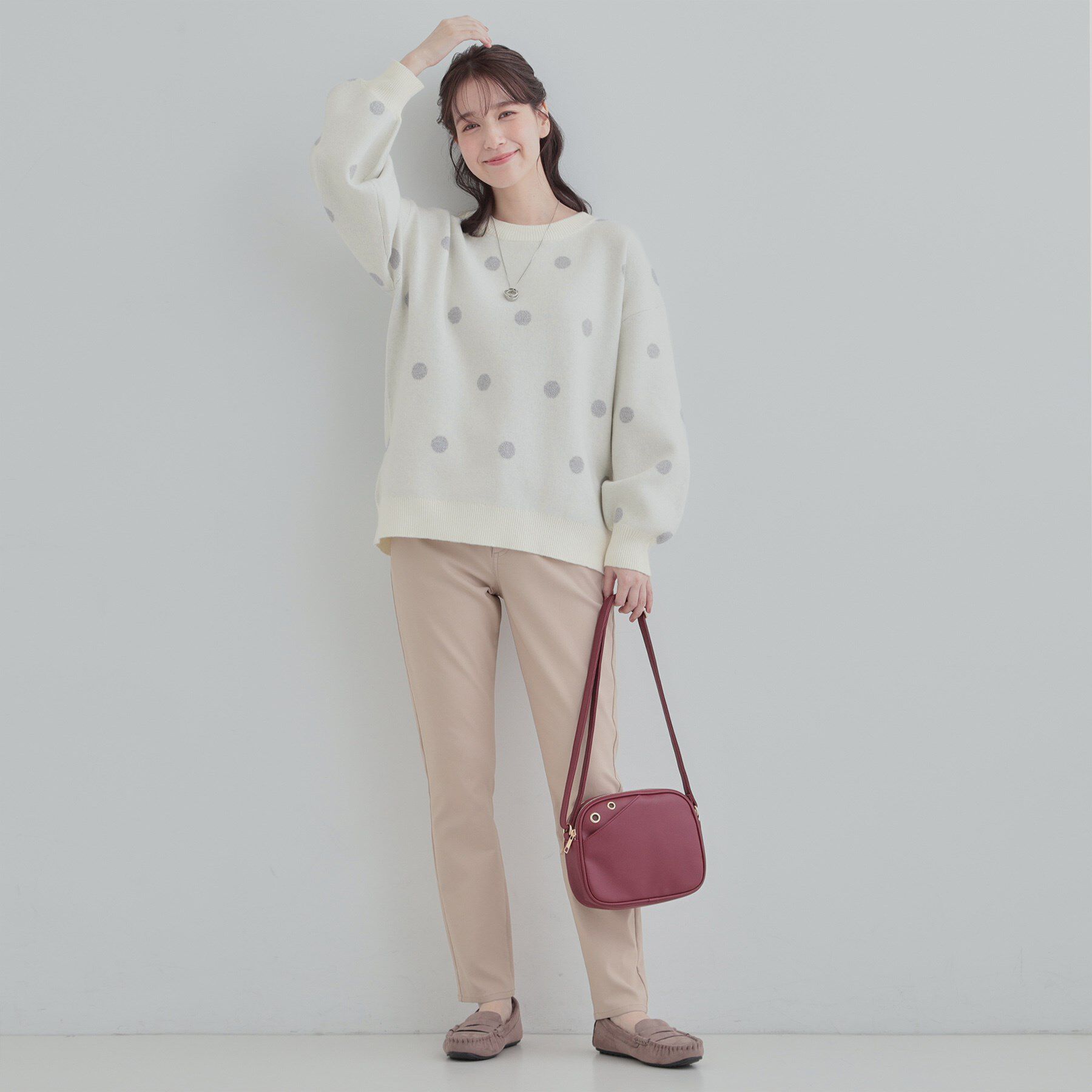 SHOO･LA･RUE「【S-LL/洗濯機可】体型カバーができる 大人のドット柄ニット」|ニット・セーター|