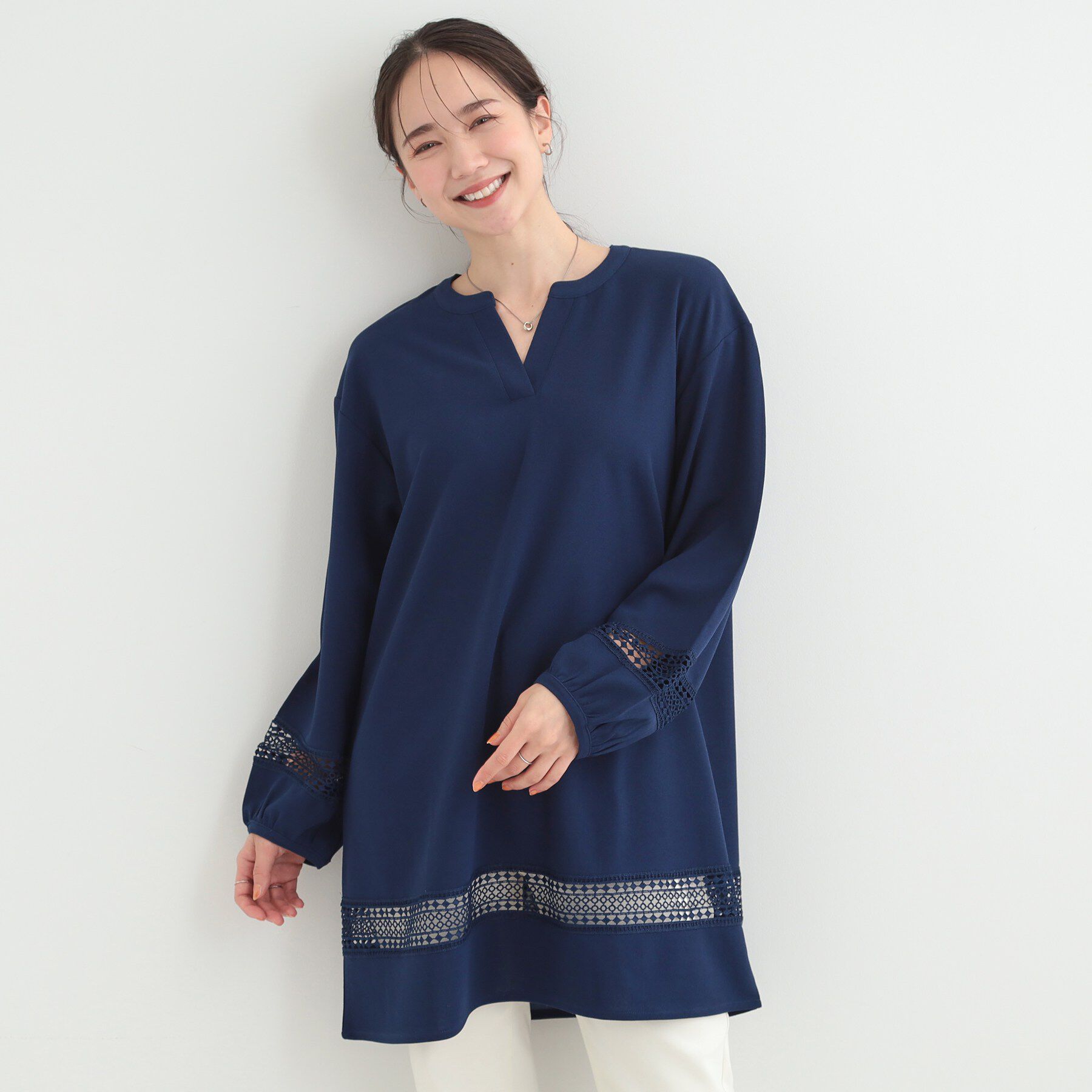 SHOO･LA･RUE「【洗濯機可/体型カバー】レース切り替えチュニックワンピース」|チュニック|