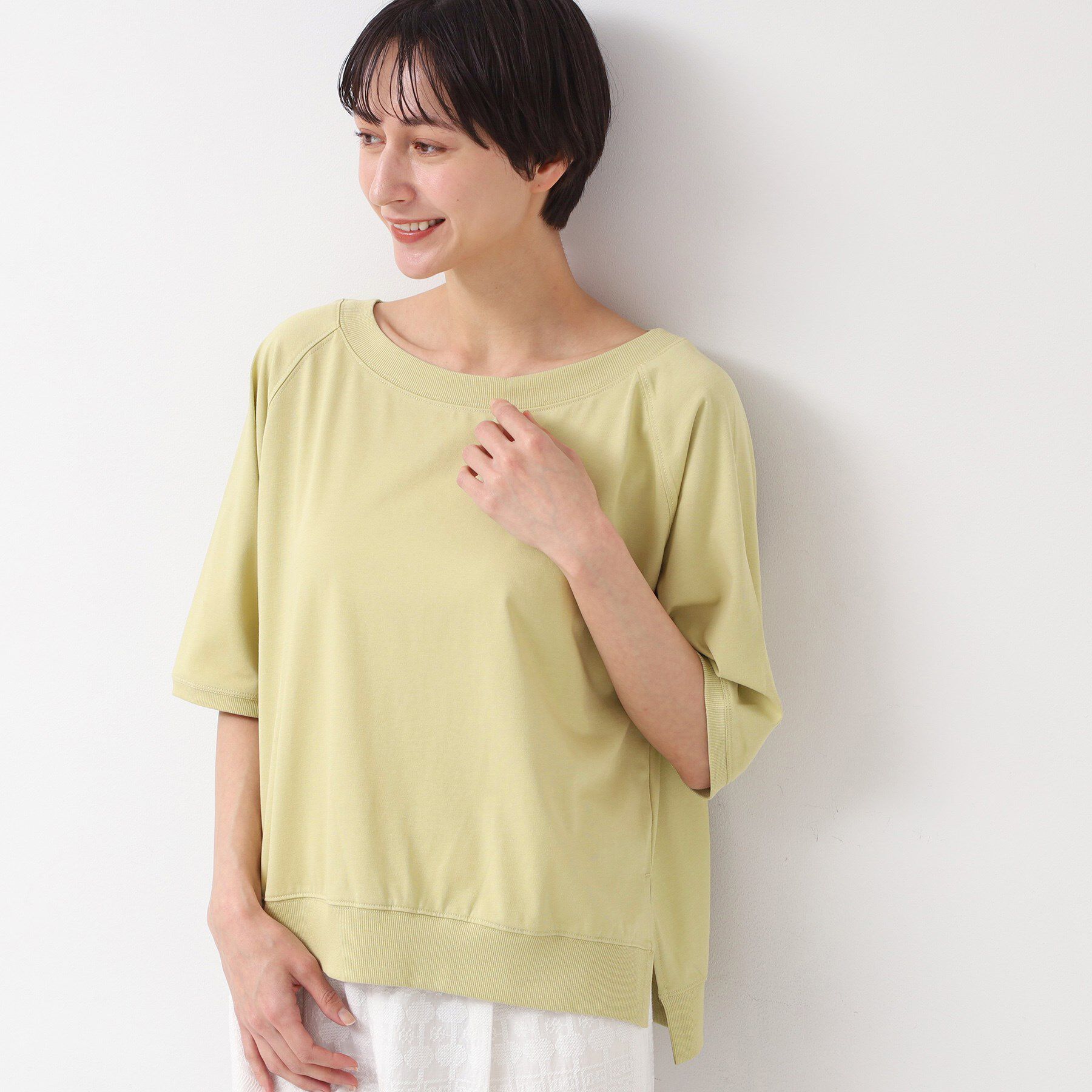 Dessin「【接触冷感・UV・洗える】裾リブスリット五分袖カットソー」|Tシャツ・カットソー|