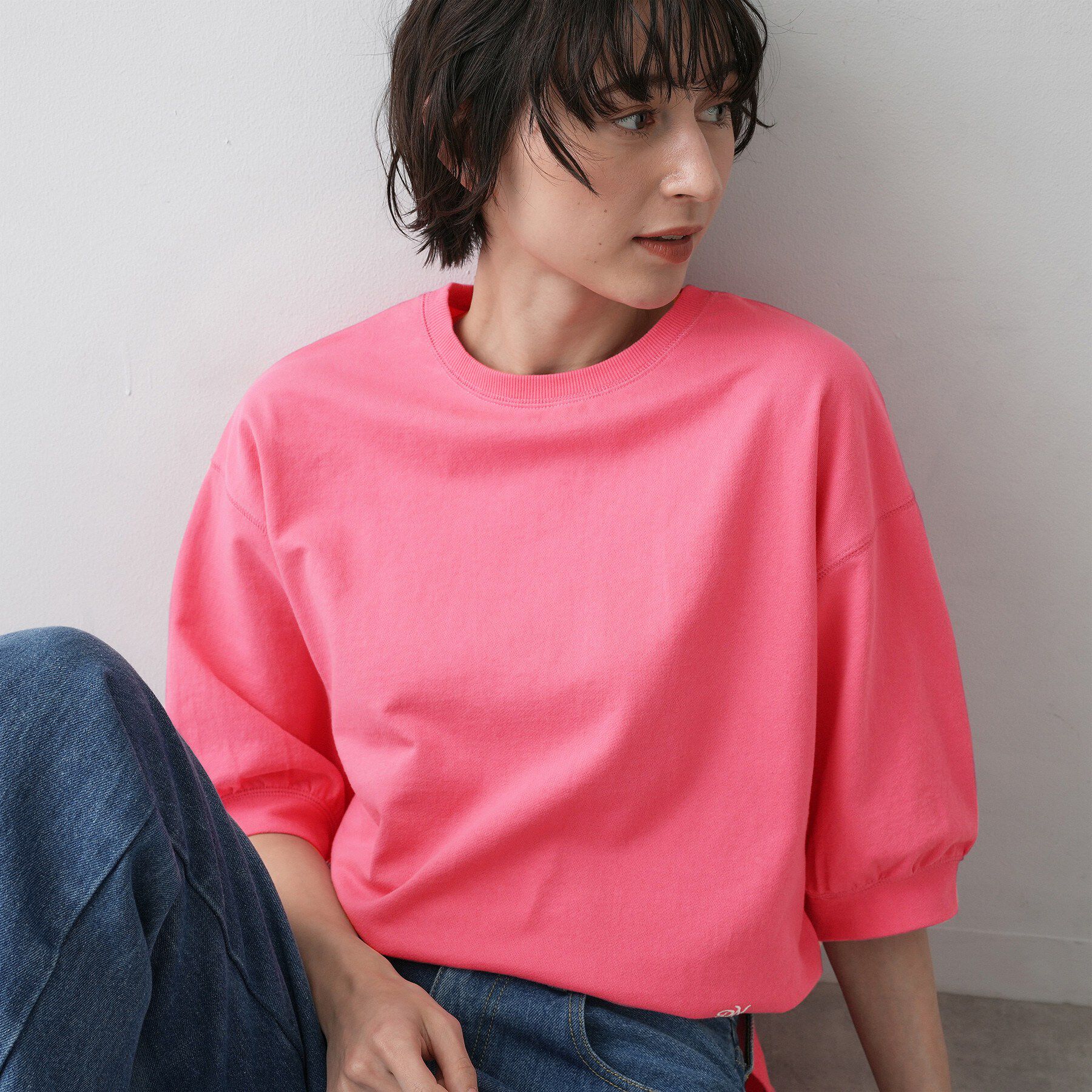 Dessin「【新色追加／360度可愛い】バックヘンリーカットソー5分袖」|Tシャツ・カットソー|