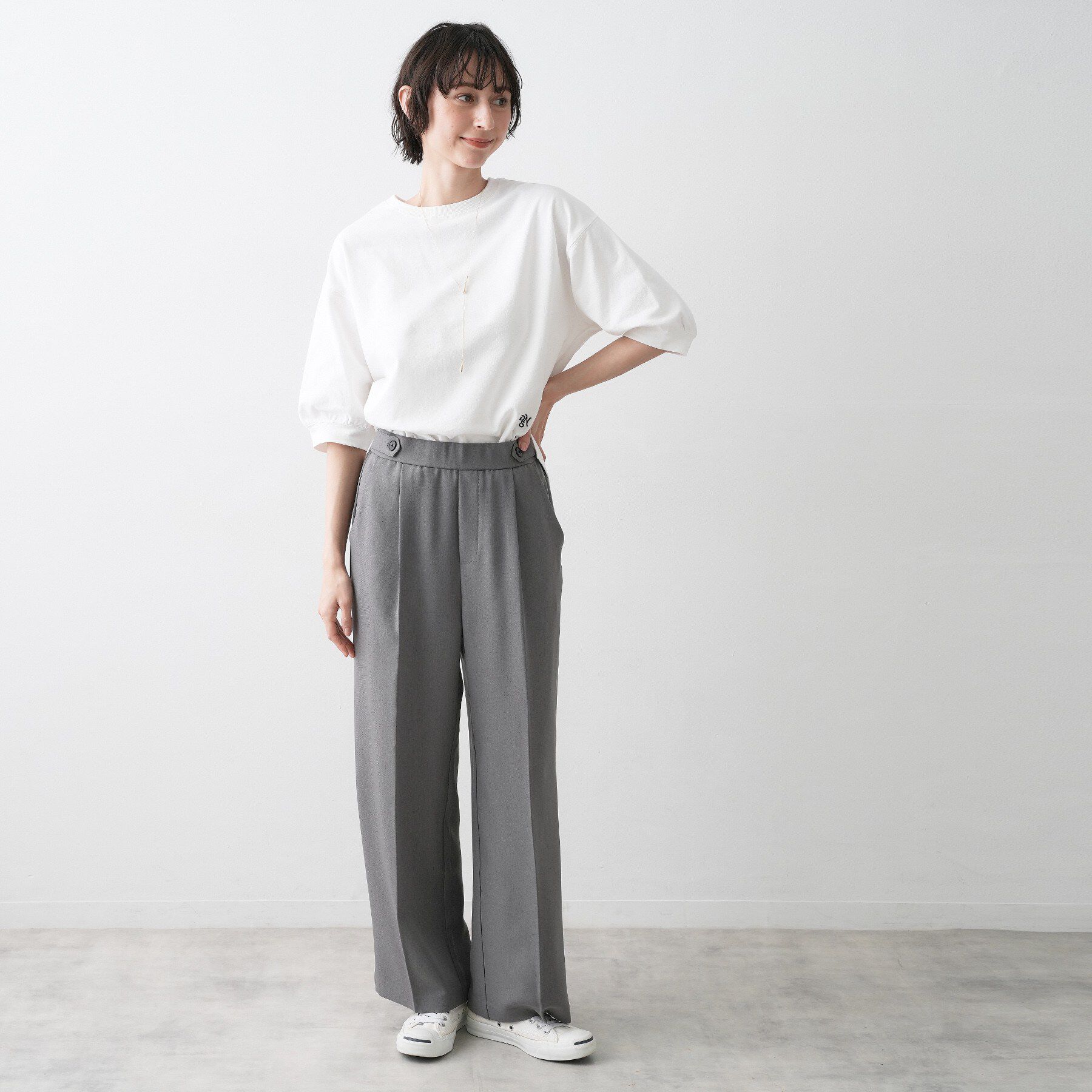 Dessin「【新色追加／360度可愛い】バックヘンリーカットソー5分袖」|Tシャツ・カットソー|