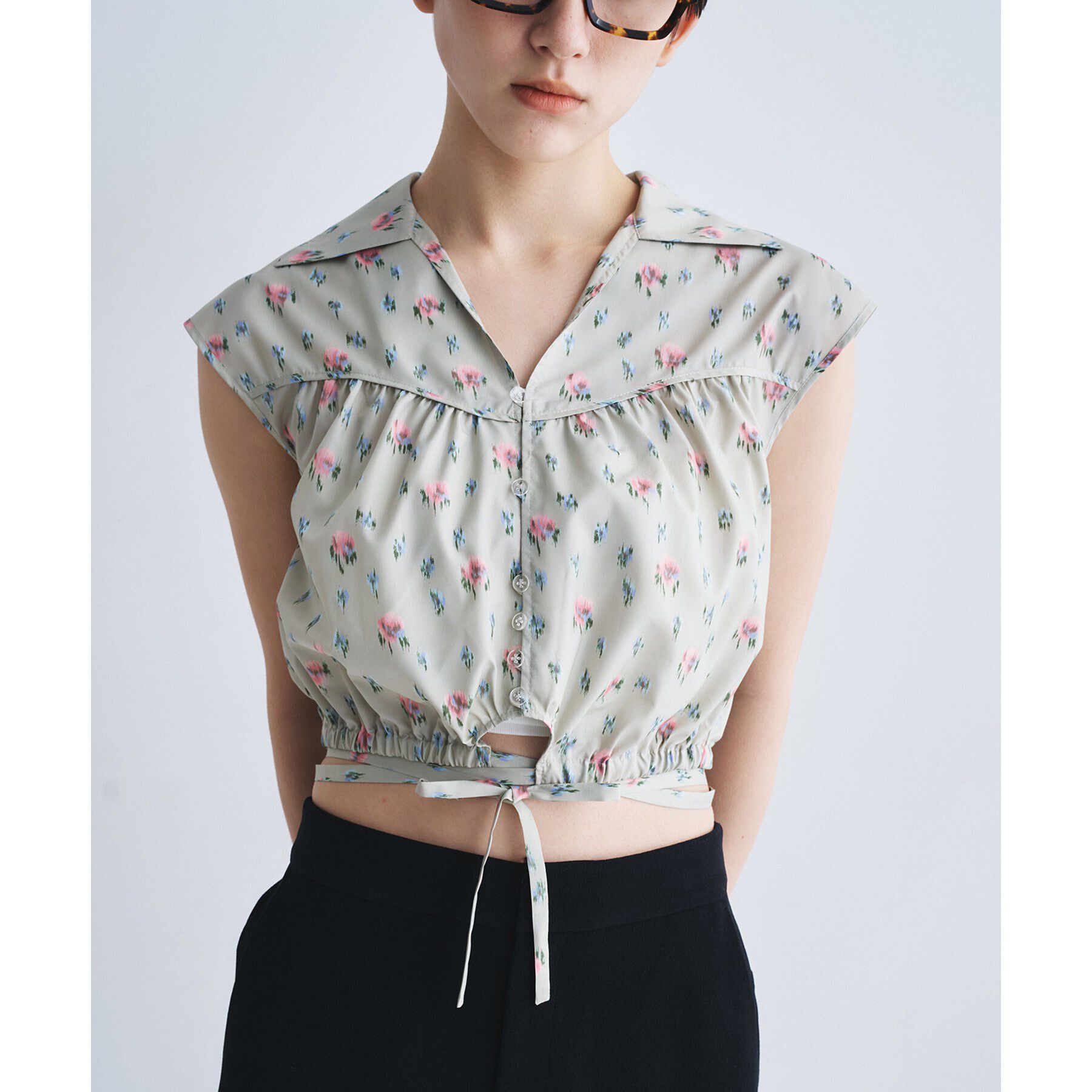 CODE A「flower Vneck pullover」|シャツ・ブラウス|グレー(112)