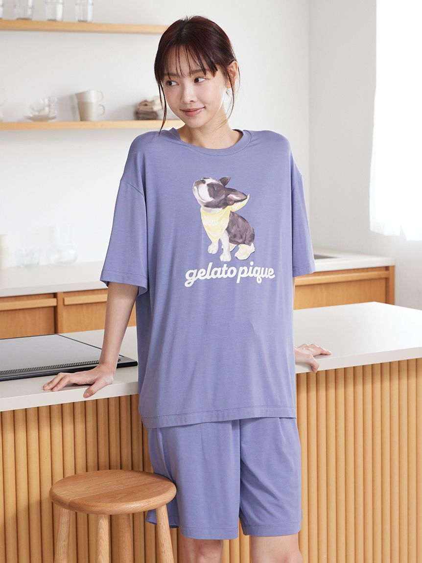 GELATO PIQUE HOMME「【ラッピング済み】【HOMME】【接触冷感】レーヨンドッグワンポイントTシャツ&ハーフパンツセット」|ルームウェア|