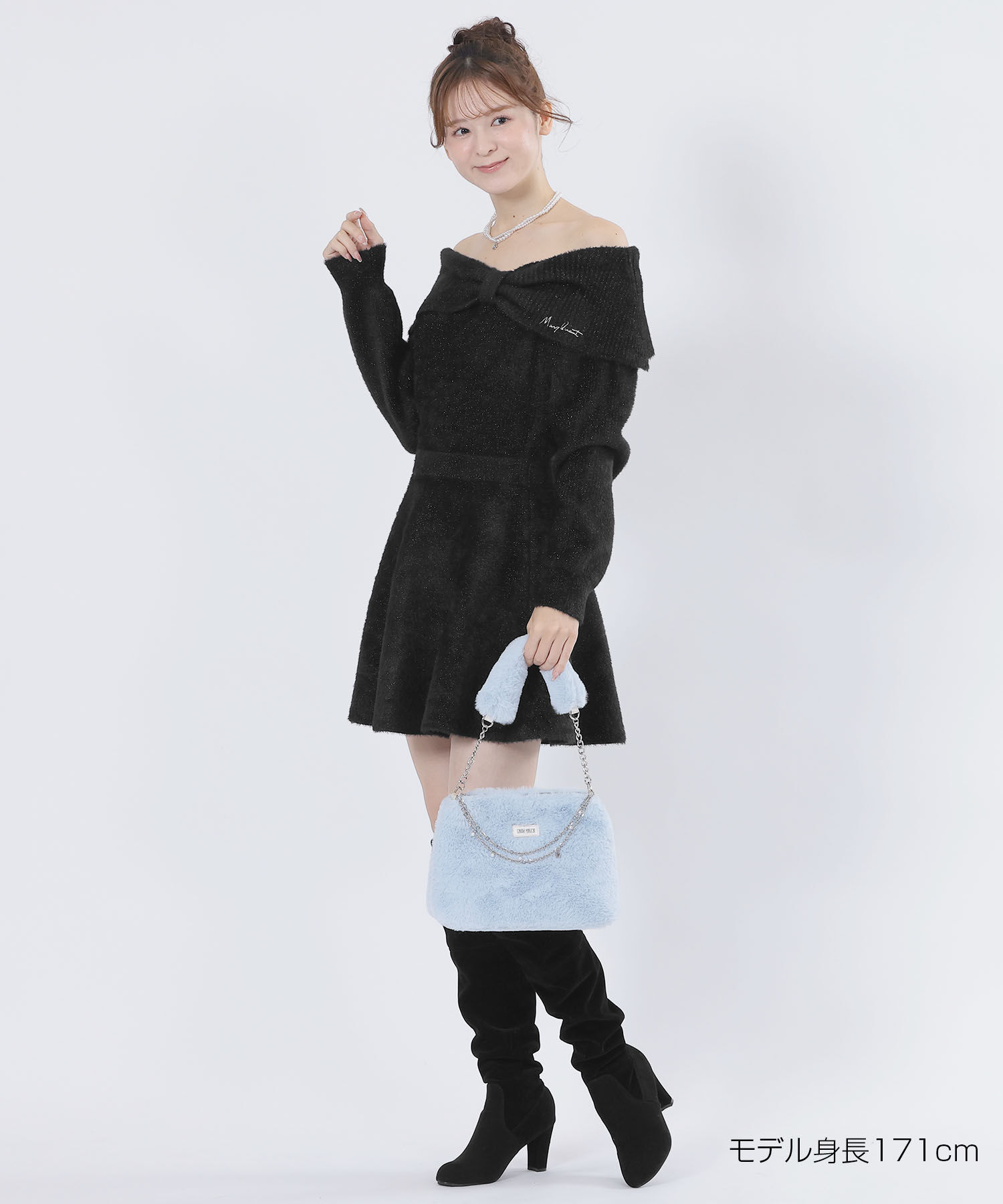MARY QUANT「オフショルリボンニット ワンピース」|ワンピース|ブラック