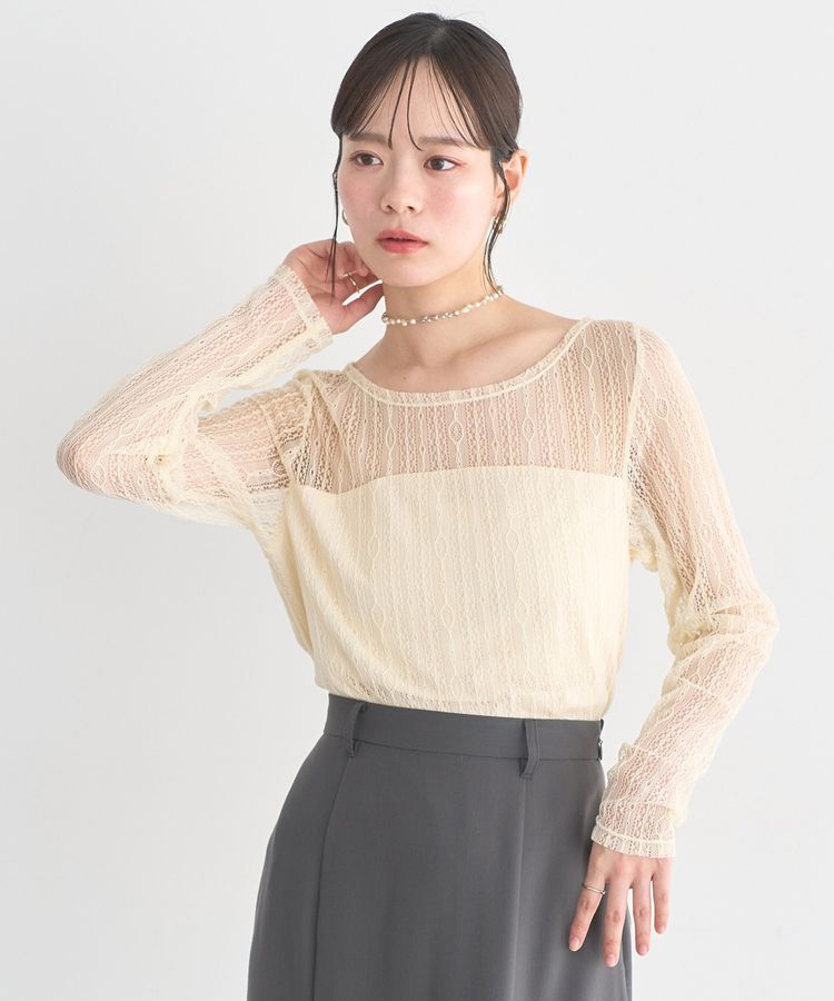 earth music&ecology「レースドッキングボートネックプルオーバー」|Tシャツ・カットソー|
