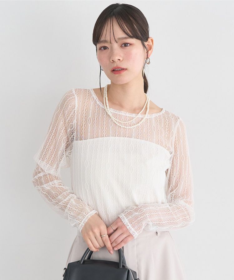 earth music&ecology「レースドッキングボートネックプルオーバー」|Tシャツ・カットソー|