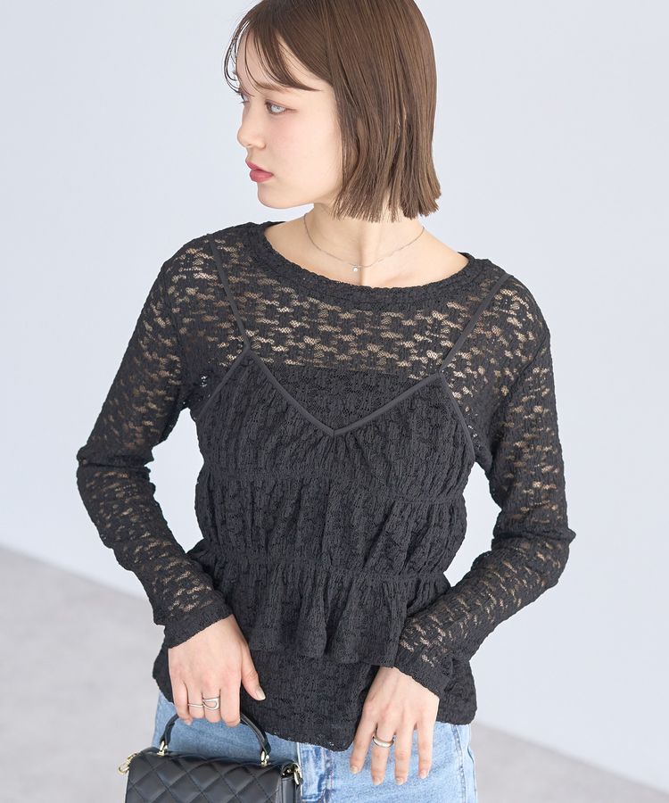 earth music&ecology「SET2点カットレースプルオーバー＋ビスチェ」|Tシャツ・カットソー|Black