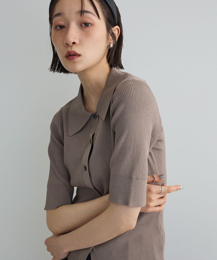 AnriettMusee「ポロ襟5分袖リブニット」|ニット・セーター|Gray Beige