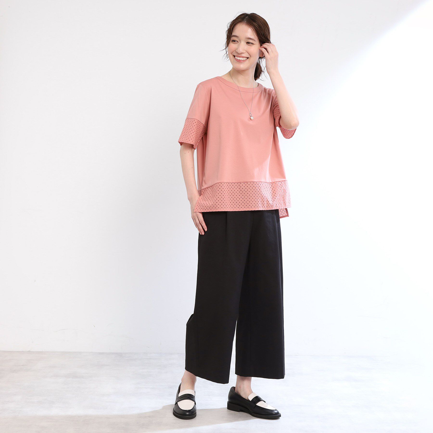Reflect「【夏SALE／E‐QUALITY／手洗い可】コットンレースドッキングTシャツ」|Tシャツ・カットソー|