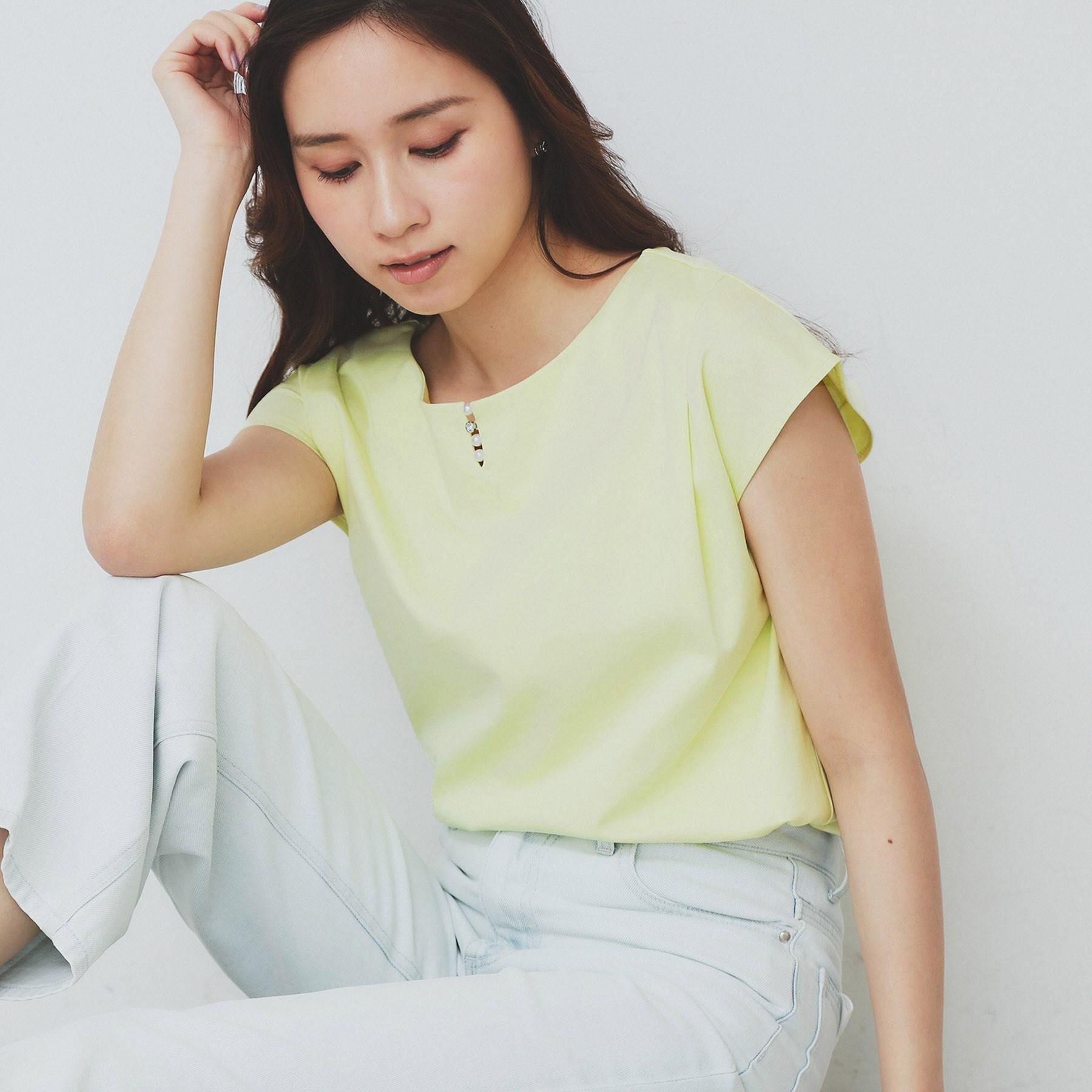 index「《6色展開／XS-3サイズ》キーネックビジュートップス【UV／接触冷感／洗濯機洗い可】」|Tシャツ・カットソー|