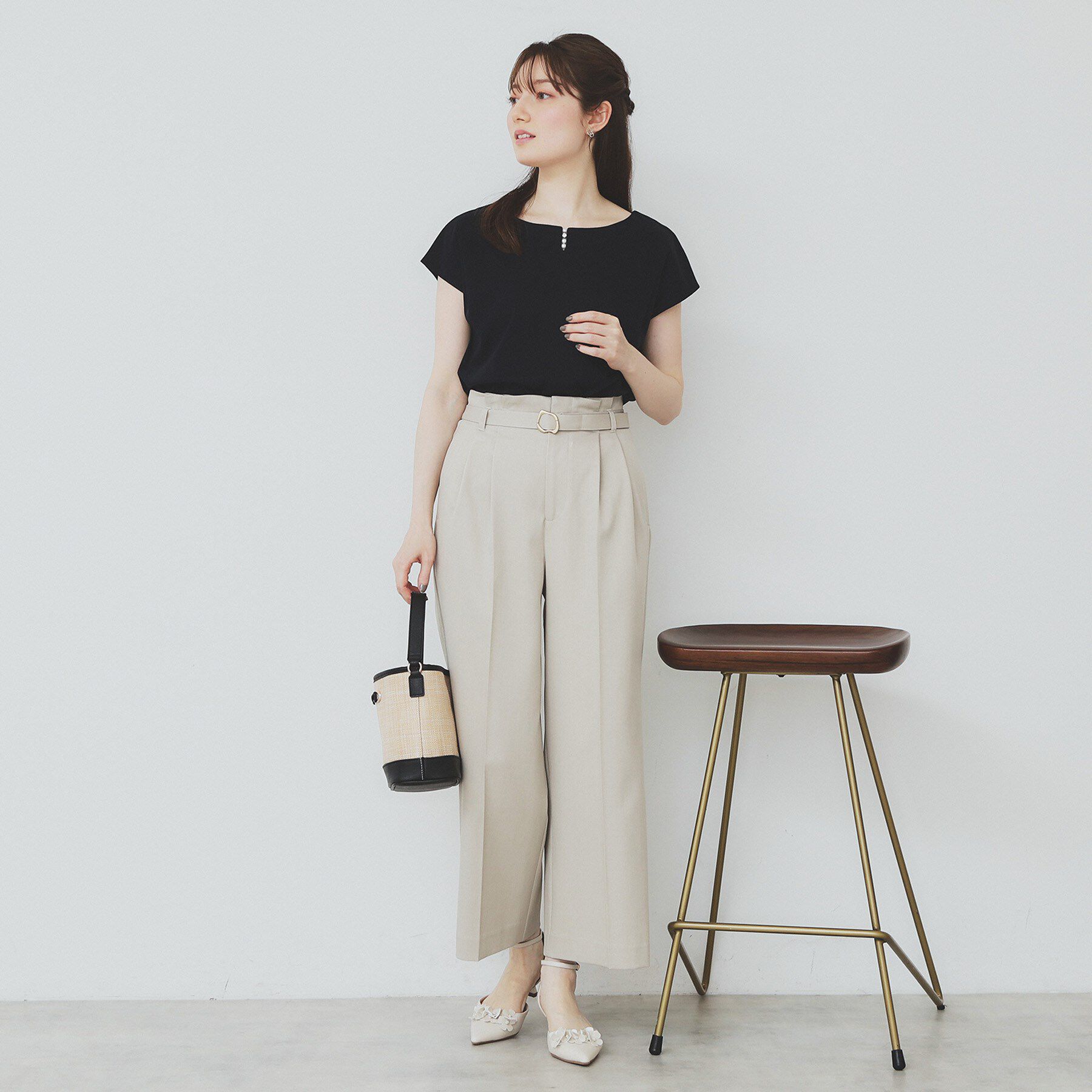 index「《6色展開／XS-3サイズ》キーネックビジュートップス【UV／接触冷感／洗濯機洗い可】」|Tシャツ・カットソー|