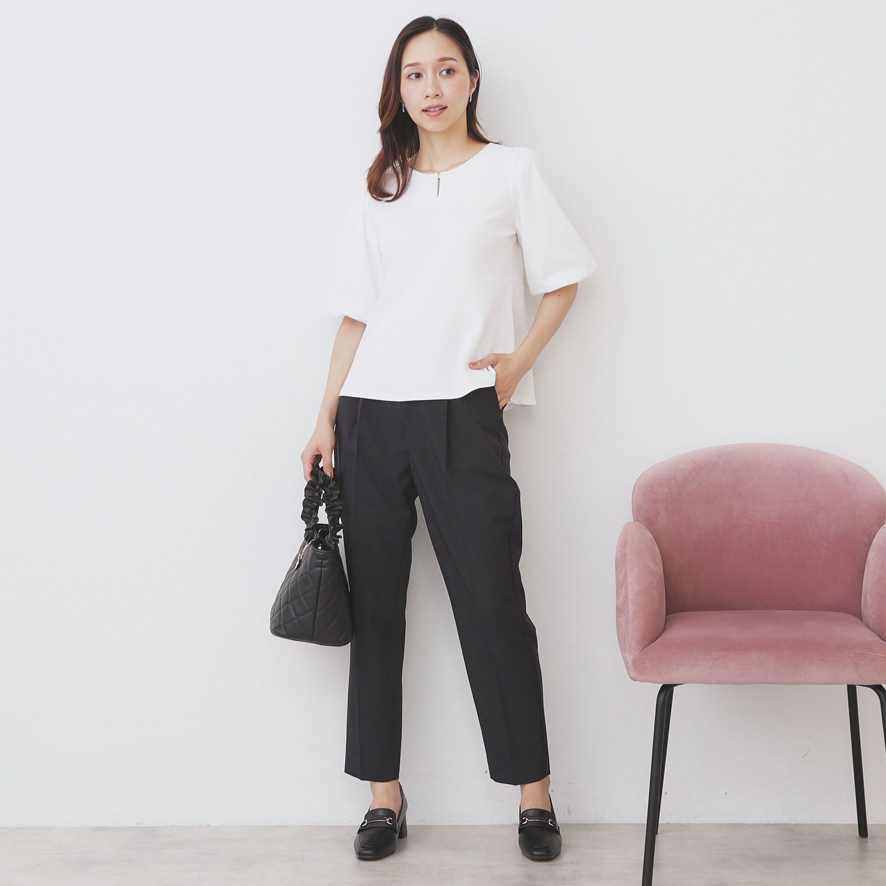 index「《S-LLサイズ》バルーンスリーブペプラムトップス【洗濯機洗い可／接触冷感／UVケア】」|Tシャツ・カットソー|