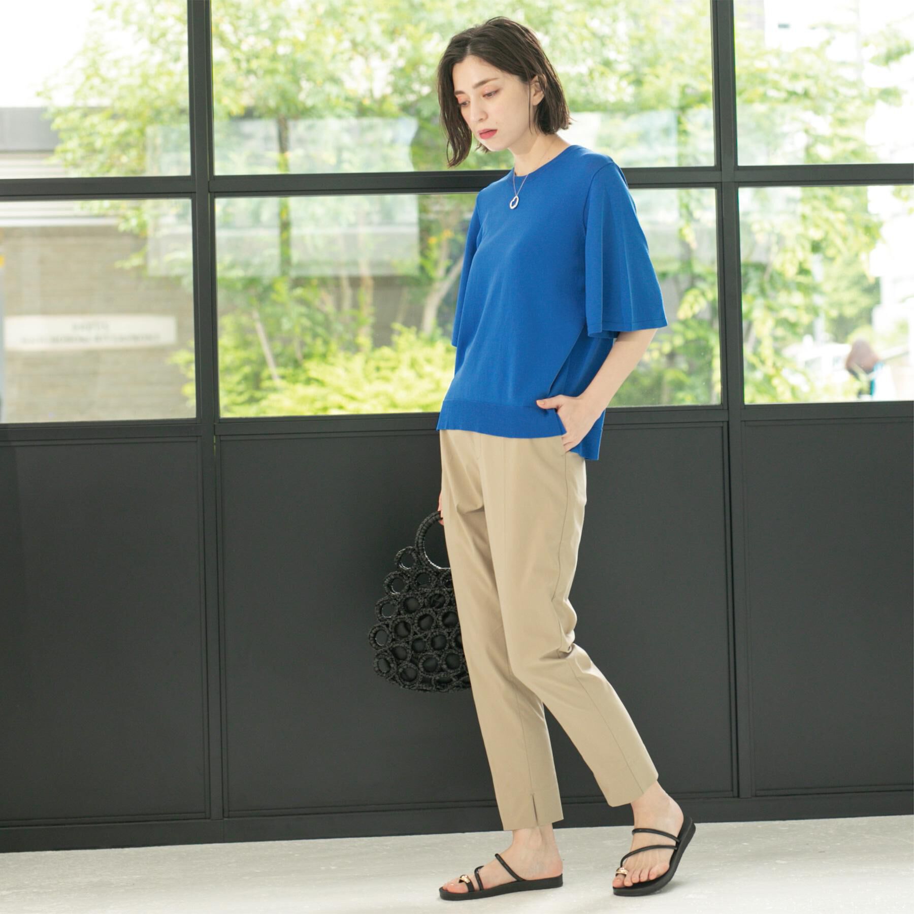 OPAQUE.CLIP「《6色展開／S-LLサイズ》フレアスリーブニット【UV／接触冷感／抗ピル／洗濯機洗い可】」|ニット・セーター|