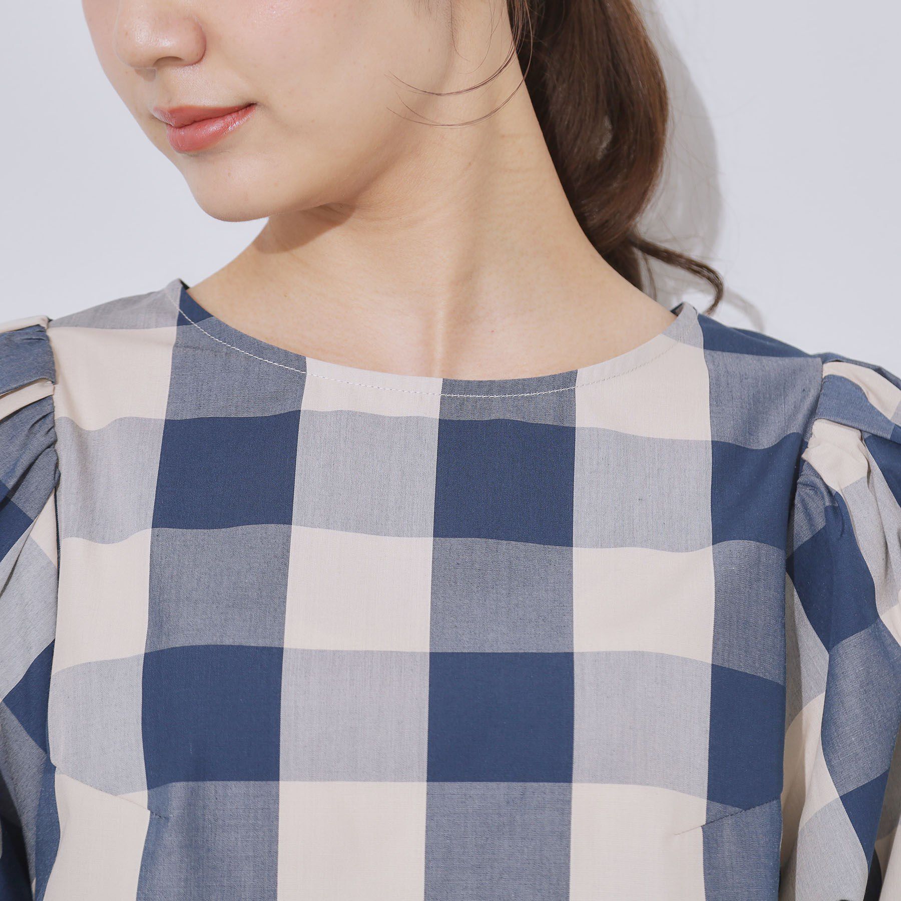 Couture broach「【マシンウォッシャブル・二の腕カバー】ブロックチェックブラウス」|シャツ・ブラウス|