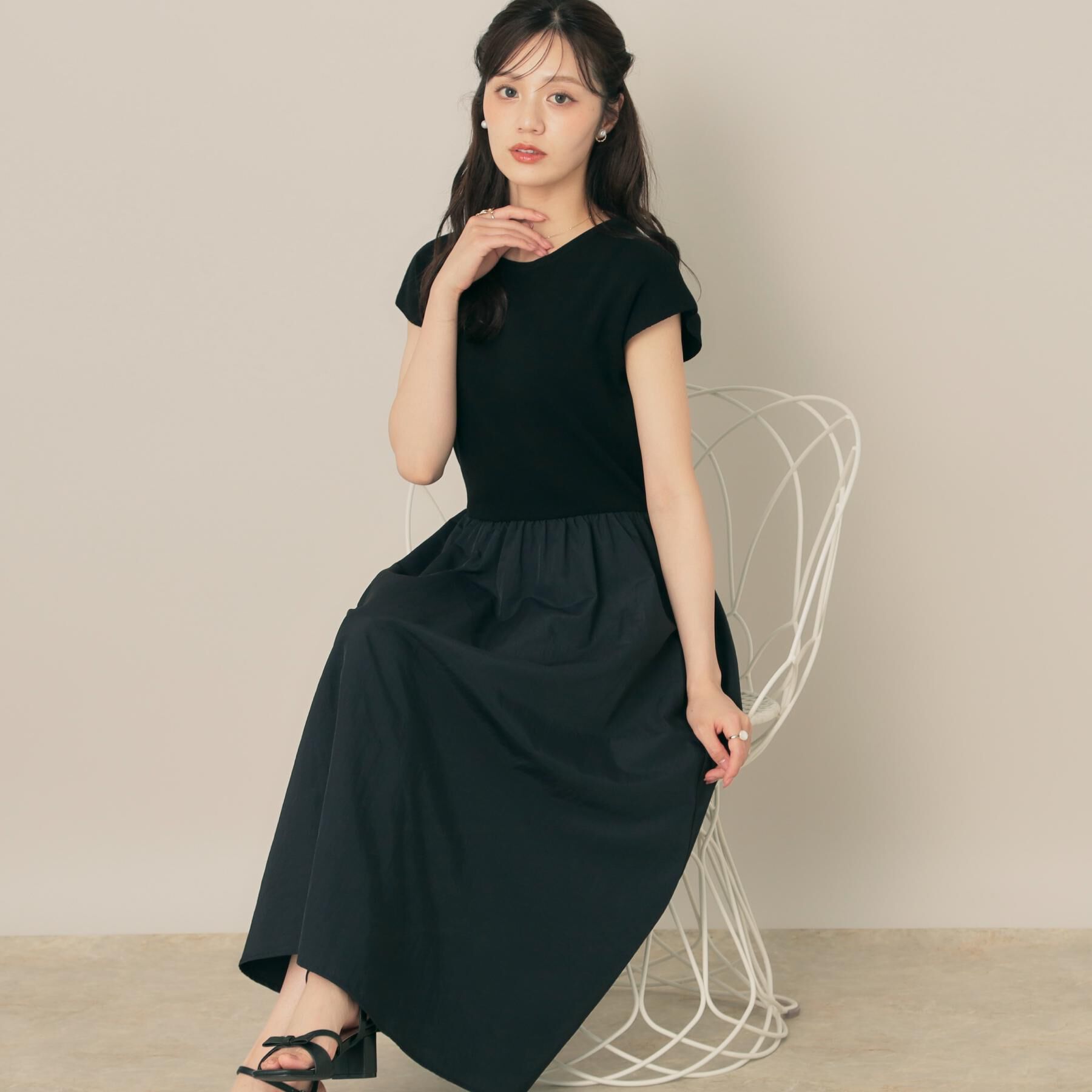 Couture broach「【接触冷感・楽ちん・一枚でキマる】ドッキングニットワンピース」|ワンピース|ブラック(019)