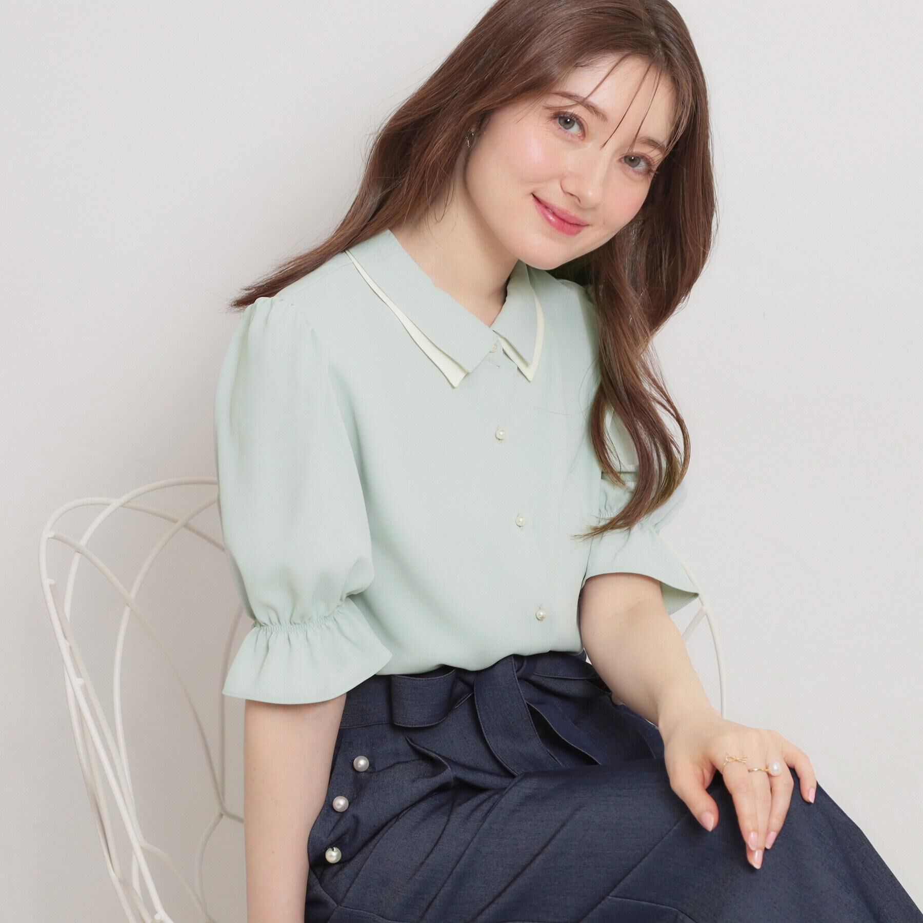 Couture broach「【通勤・洗える】配色ダブルカラー ブラウス」|シャツ・ブラウス|