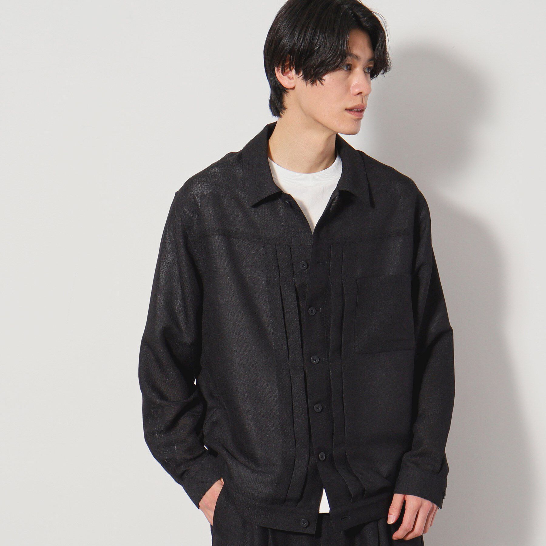 THE SHOP TK「パナマメッシュ シャツジャケット セットアップ可」|ブルゾン・スタジャン|ブラック(019)