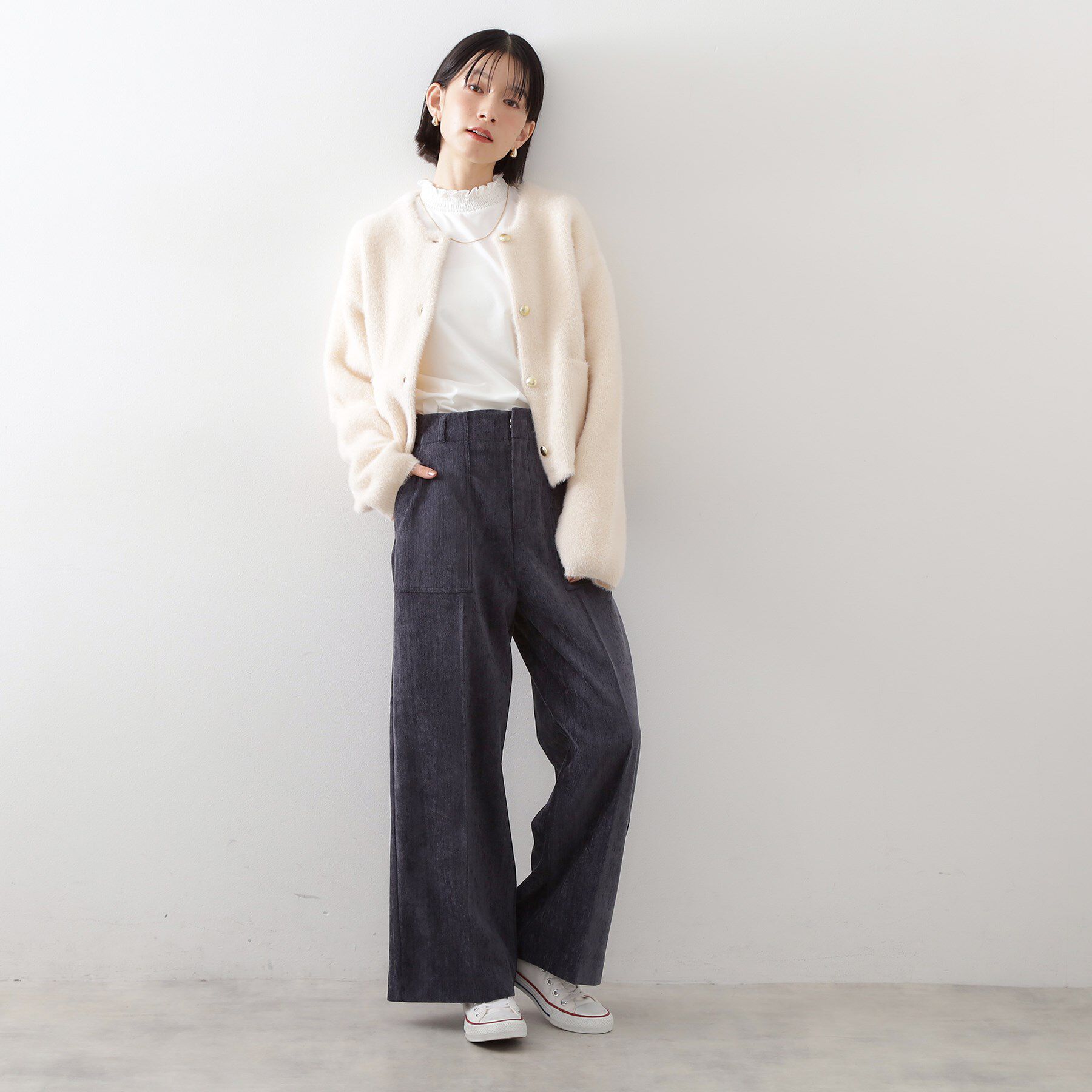 THE SHOP TK「【冬のレイヤードスタイルに/吸湿発熱】 シャーリングカットソー」|Tシャツ・カットソー|