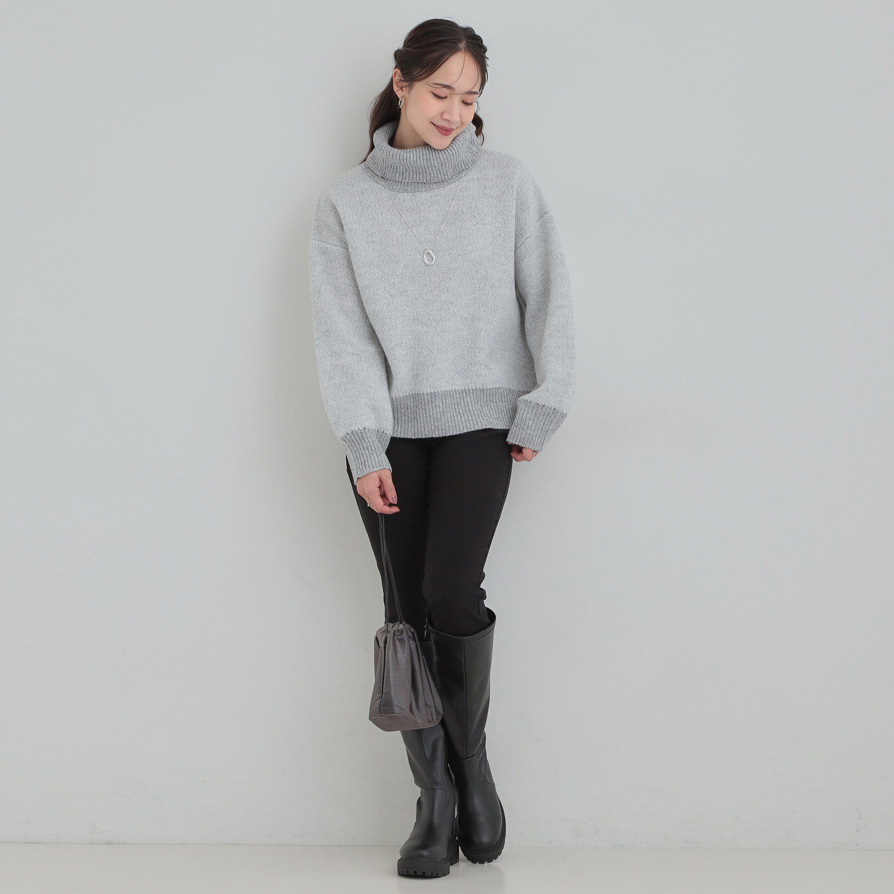 SHOO･LA･RUE「【S-LL/高レビュー】さりげないラメ感 配色ジャカード タートルネックニット」|ニット・セーター|