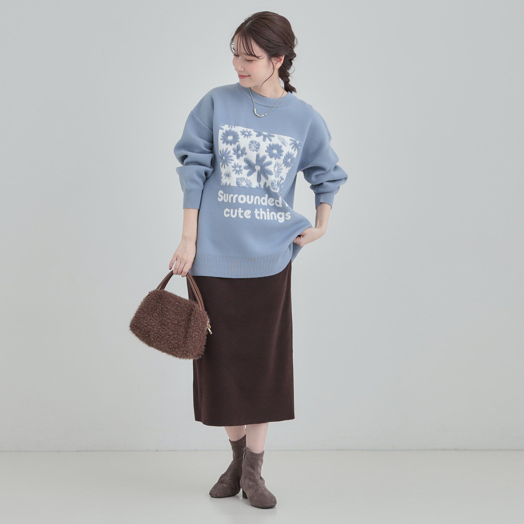 SHOO･LA･RUE「【体型カバー】ちくちくしにくい お花ロゴジャカードスウェットライクニット」|ニット・セーター|