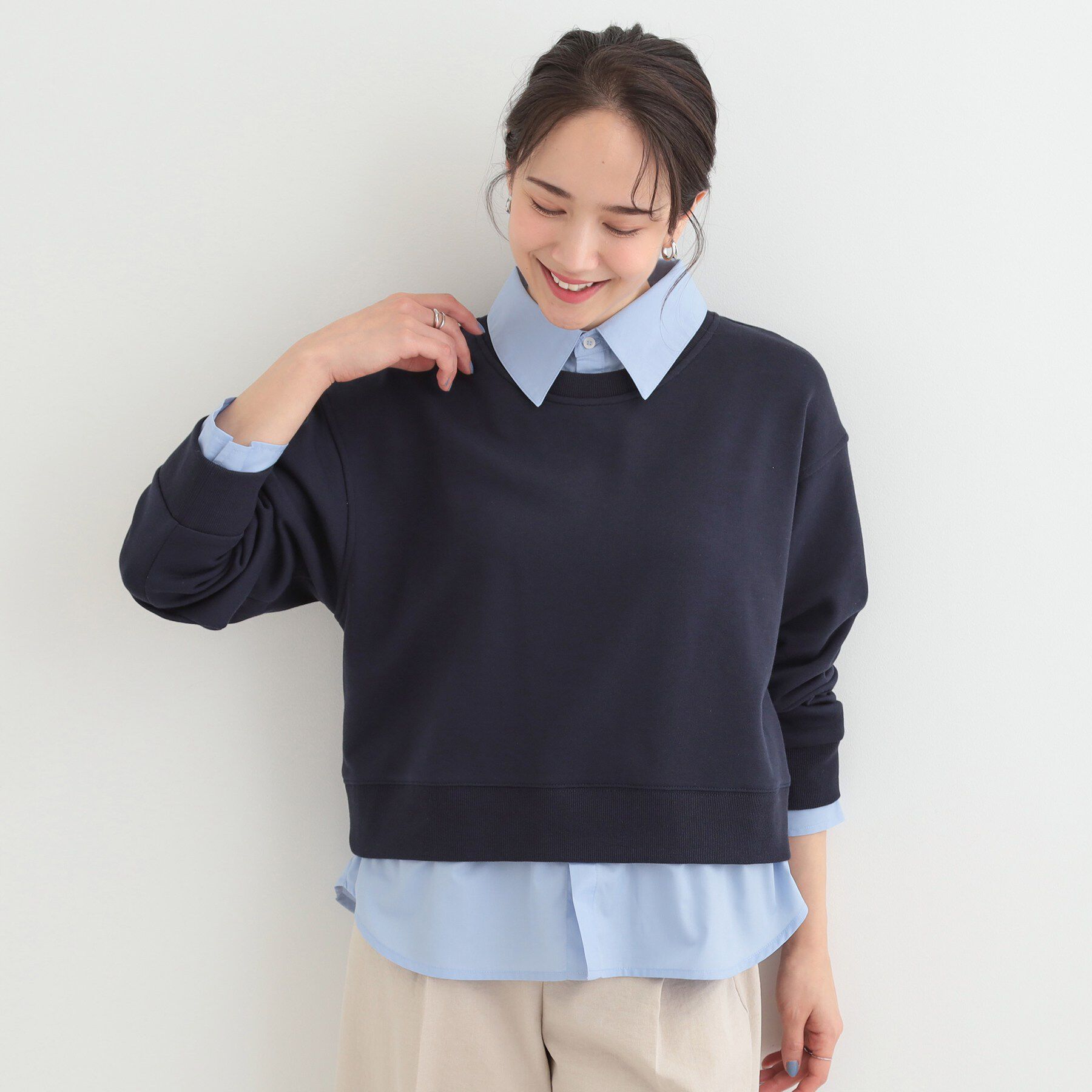 SHOO･LA･RUE「【洗濯機可】1枚でサマ見え シャツレイヤード風 スウェット」|パーカー|