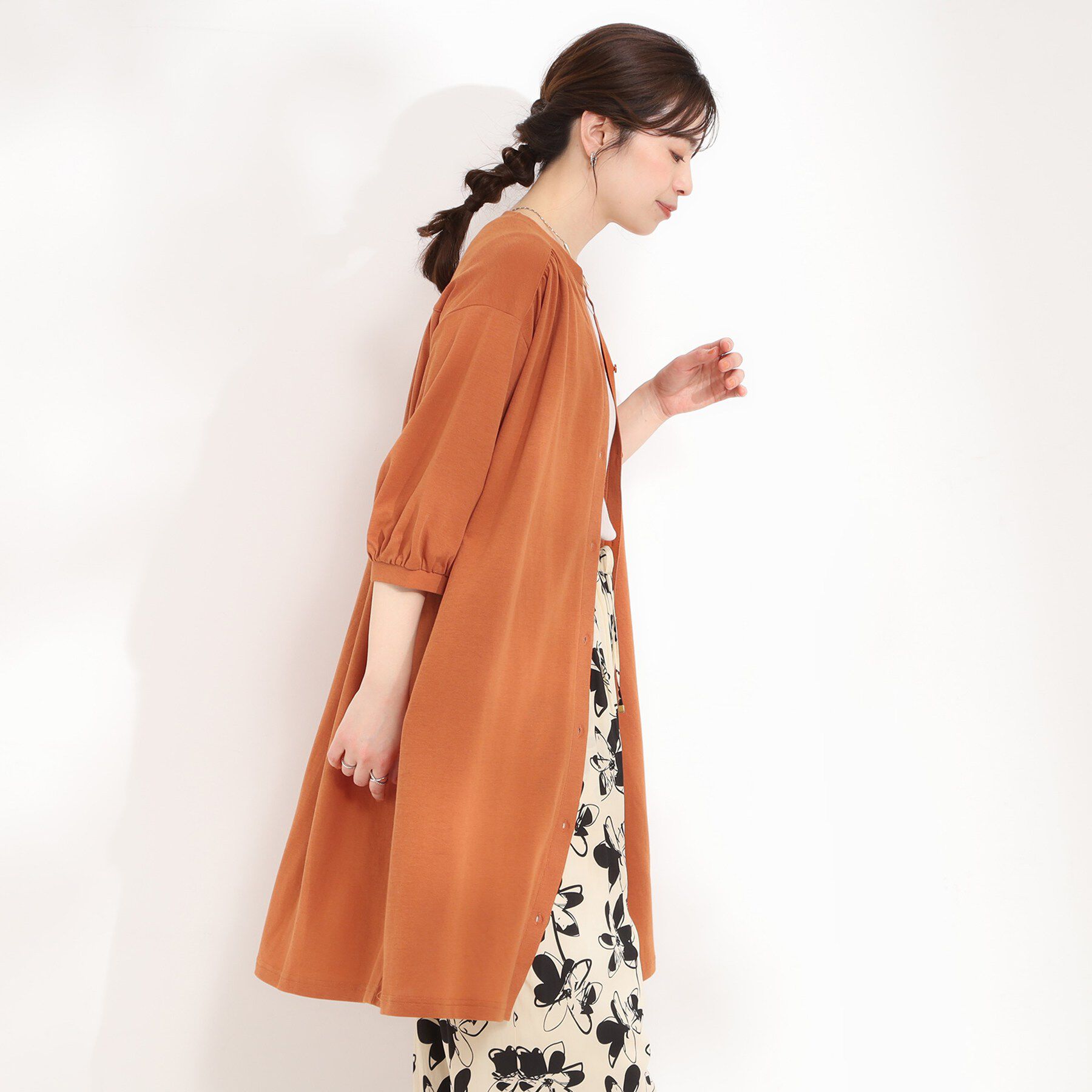 SHOO･LA･RUE「【洗濯機可/S-LL】カットツイルキーネックシャツワンピース」|ワンピース|