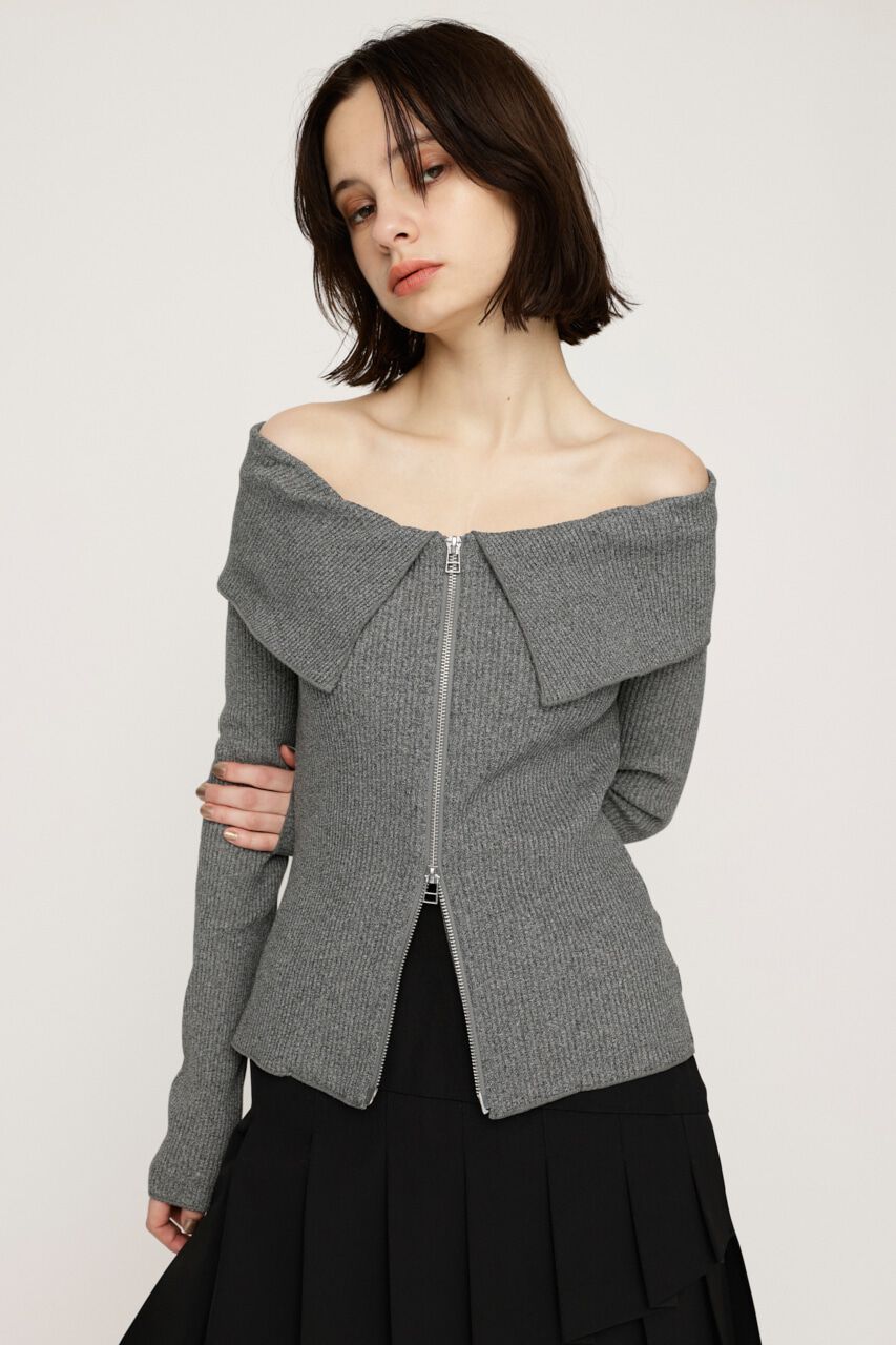 SLY「OFFSHOULDER FRONT ZIP トップス」|Tシャツ・カットソー|M/BLK7