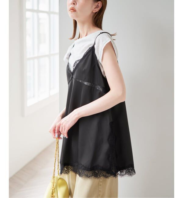 U by SPICK&SPAN「サテンレースキャミ」|キャミソール|ブラック