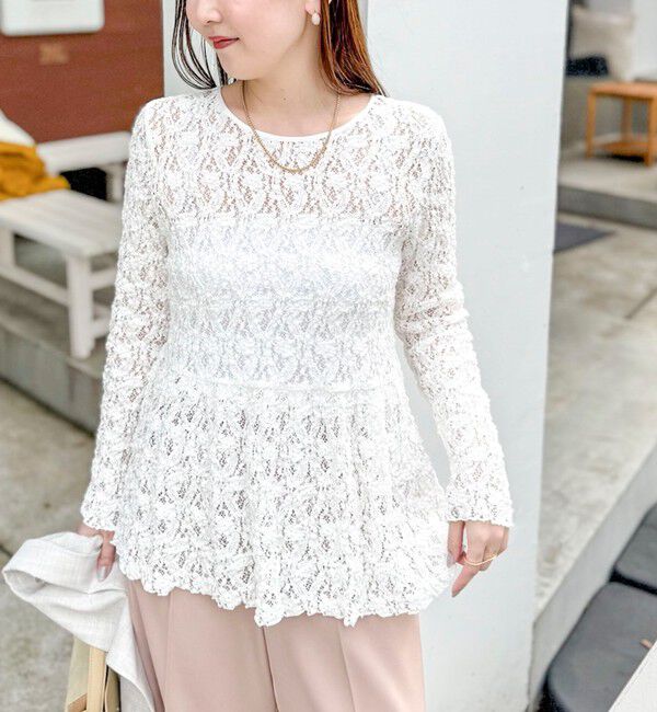 NOLLEY'S sophi「《セットアップ対応》ウォッシャブルストレッチレースペプラムプルオーバー」|シャツ・ブラウス|ホワイト