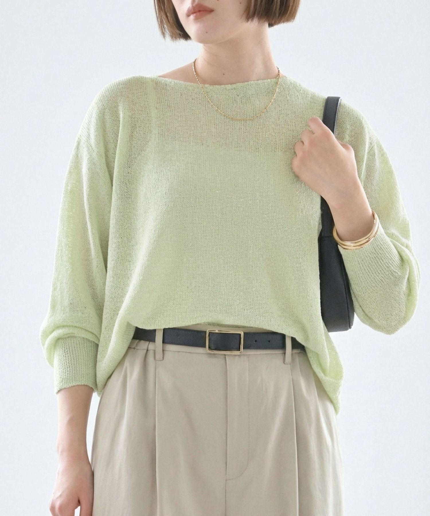 qualite「【夏まで快適に着られる】camifine ニットプルオーバー」|Tシャツ・カットソー|セージグリーン