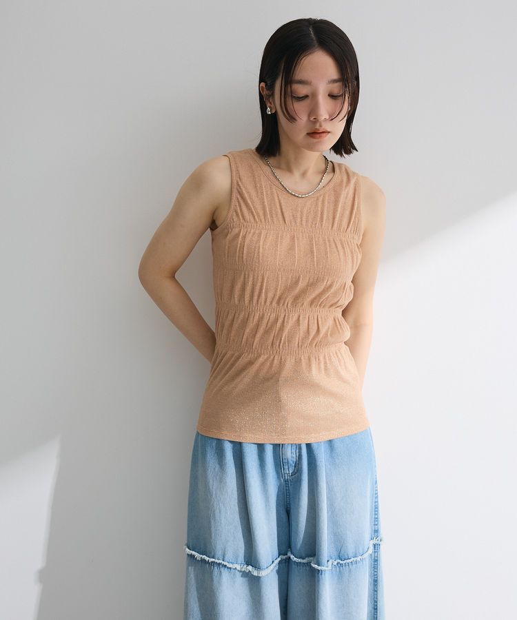 Green Parks「・Petit Fleur シャーリングラメタンクトップ」|キャミソール|Beige