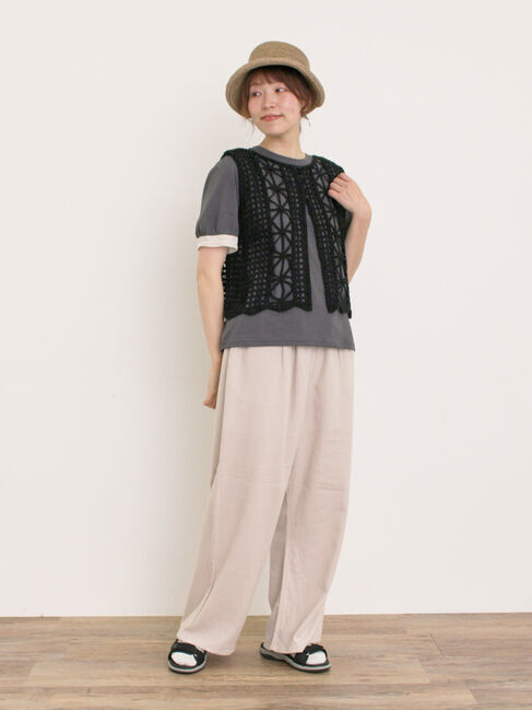 Samansa Mos2「【汗染み防止】袖口レースパフスリーブTシャツ」|Tシャツ・カットソー|